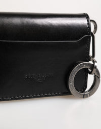 Dolce & Gabbana Dolce & Gabbana Men's Black Leather Logo Embossed Key Chain Card Holder Men's Wallet
