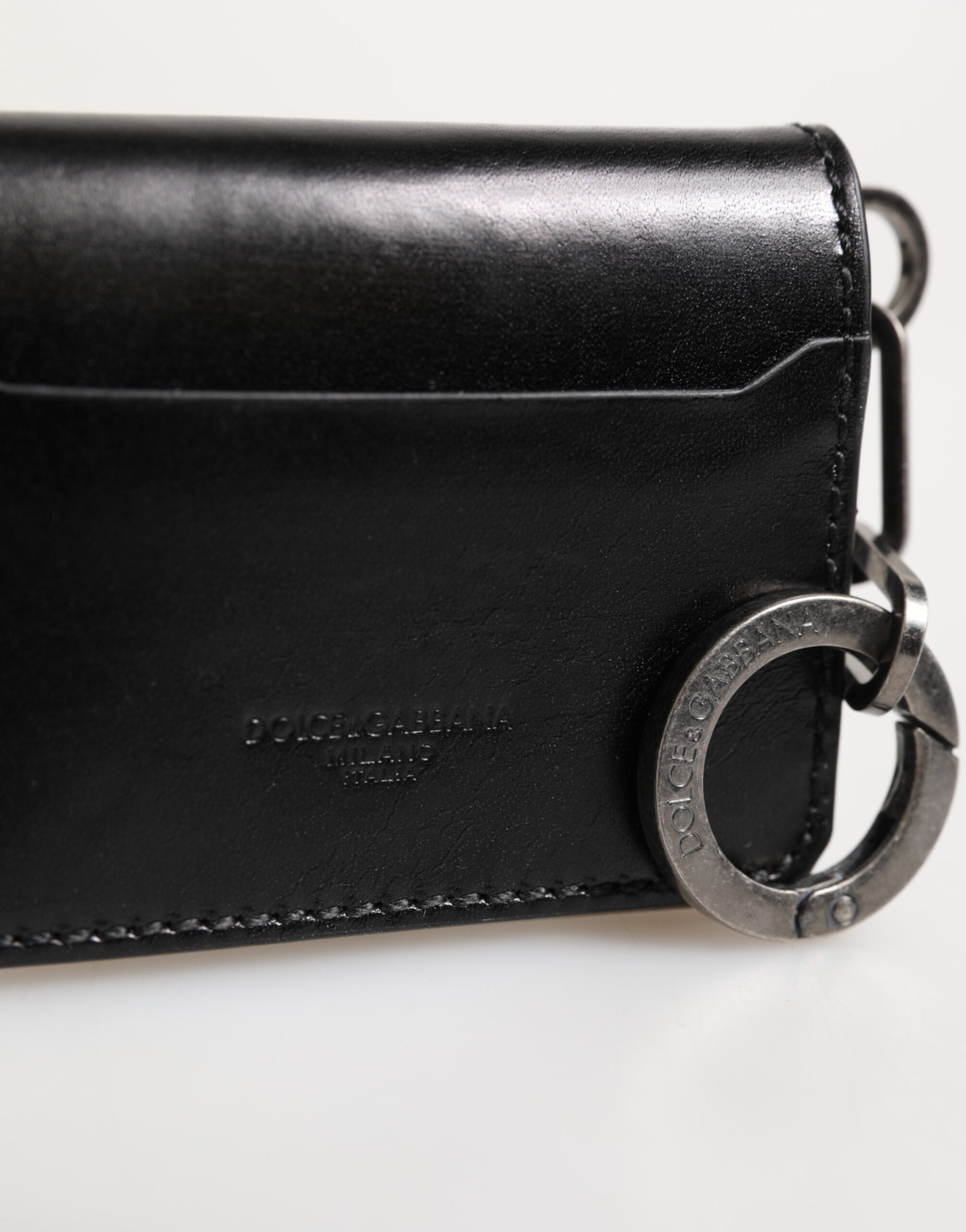 Dolce & Gabbana Dolce & Gabbana Men's Black Leather Logo Embossed Key Chain Card Holder Men's Wallet