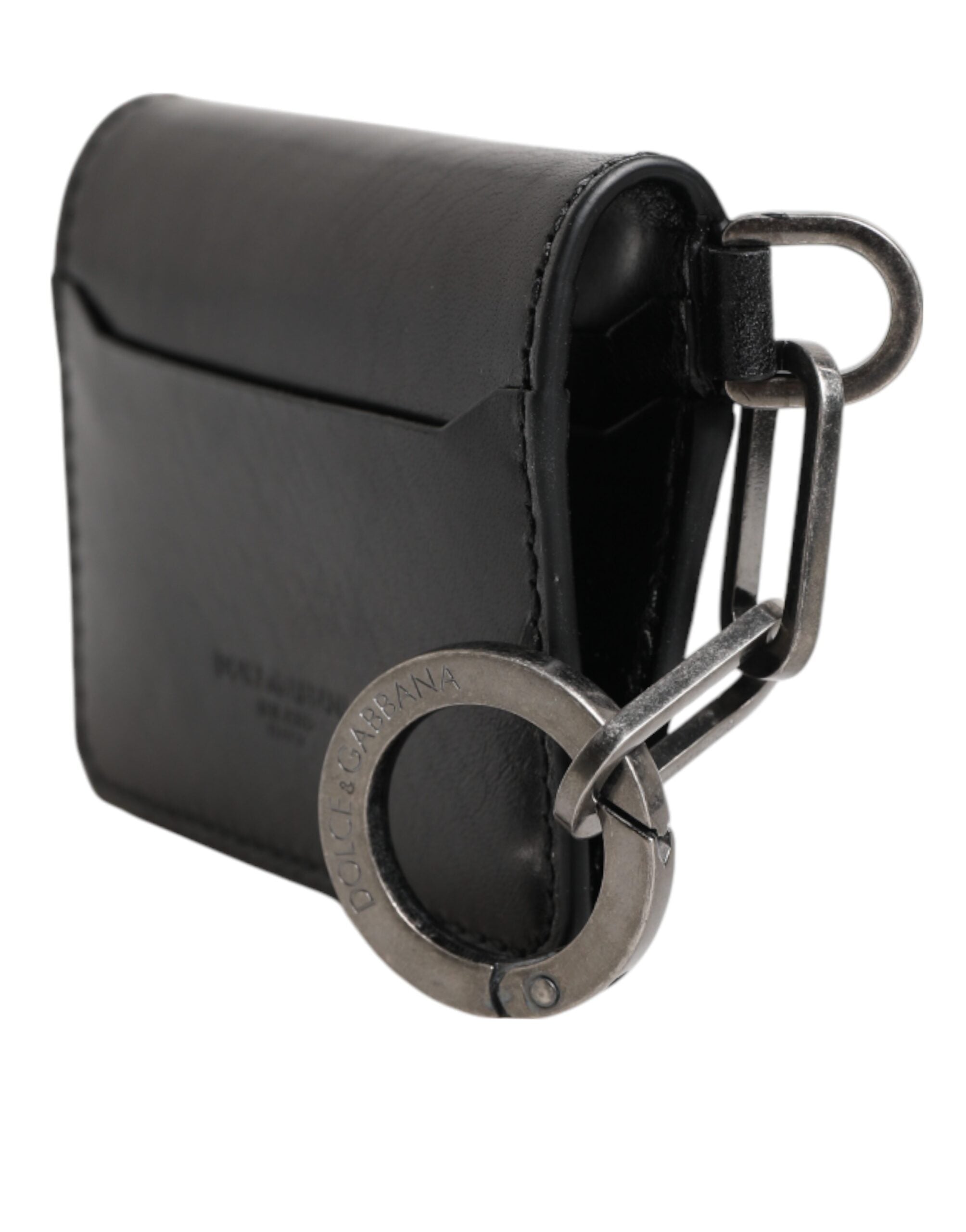 Dolce & Gabbana Dolce & Gabbana Men's Black Leather Logo Embossed Key Chain Card Holder Men's Wallet