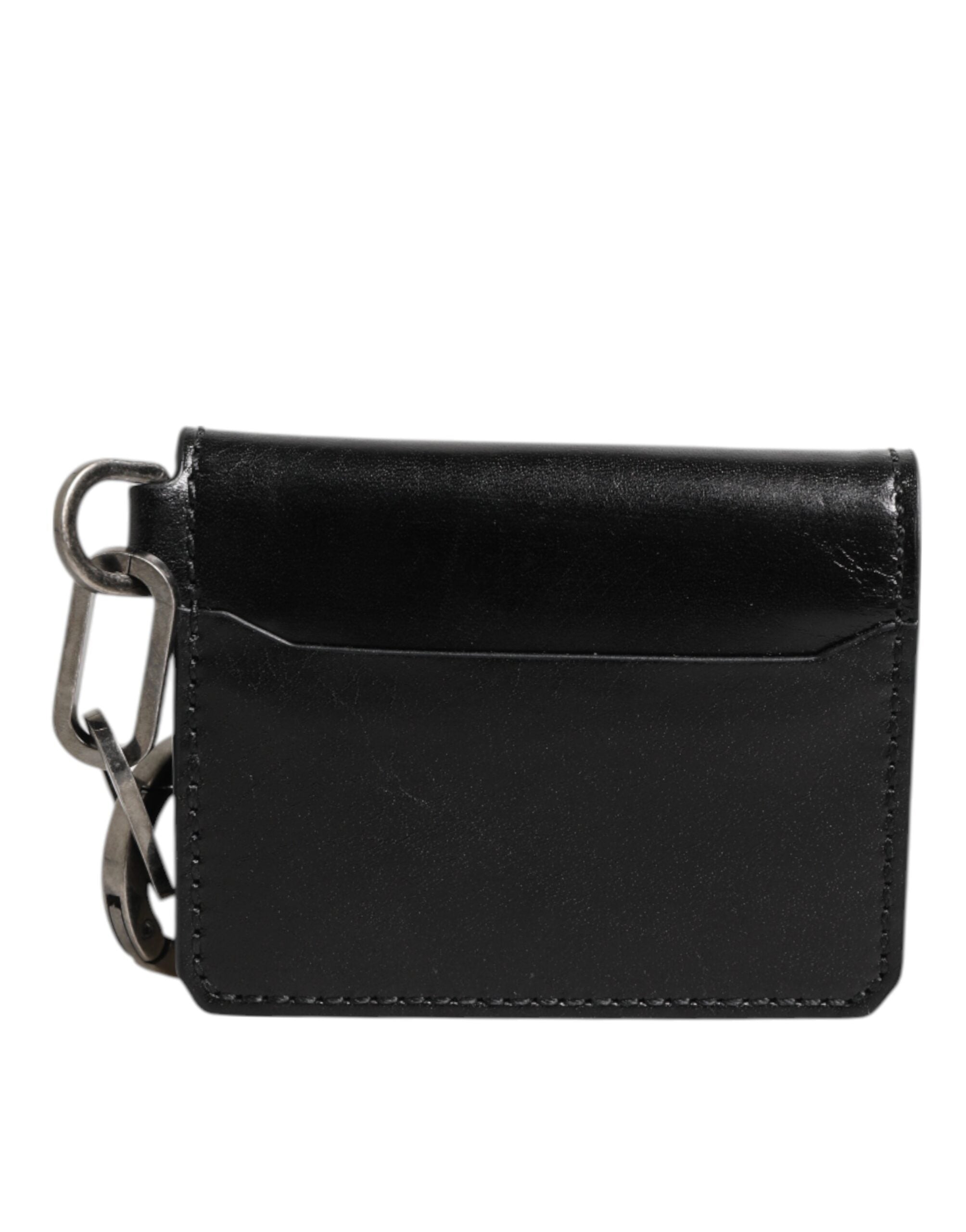 Dolce & Gabbana Dolce & Gabbana Men's Black Leather Logo Embossed Key Chain Card Holder Men's Wallet