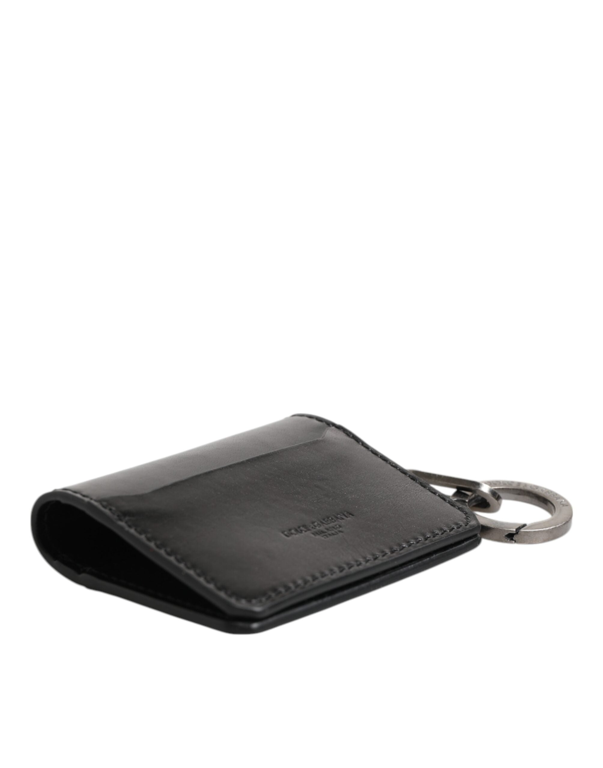 Dolce & Gabbana Dolce & Gabbana Men's Black Leather Logo Embossed Key Chain Card Holder Men's Wallet