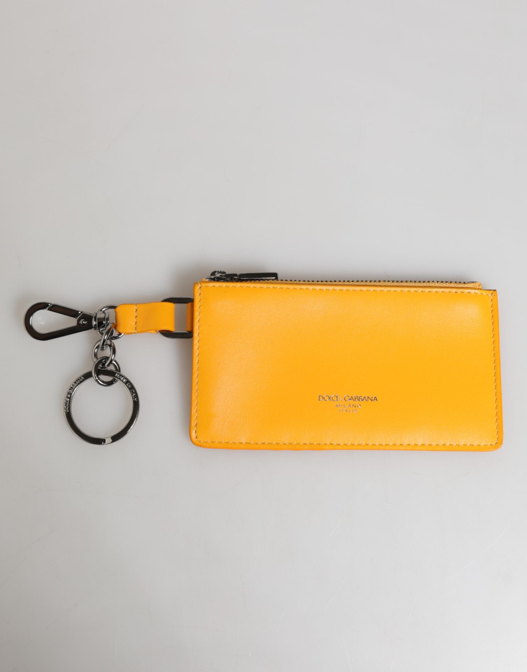 Dolce & Gabbana Dolce & Gabbana Yellow Orange Leather Credit Card Key Holder Clip On Men's Wallet