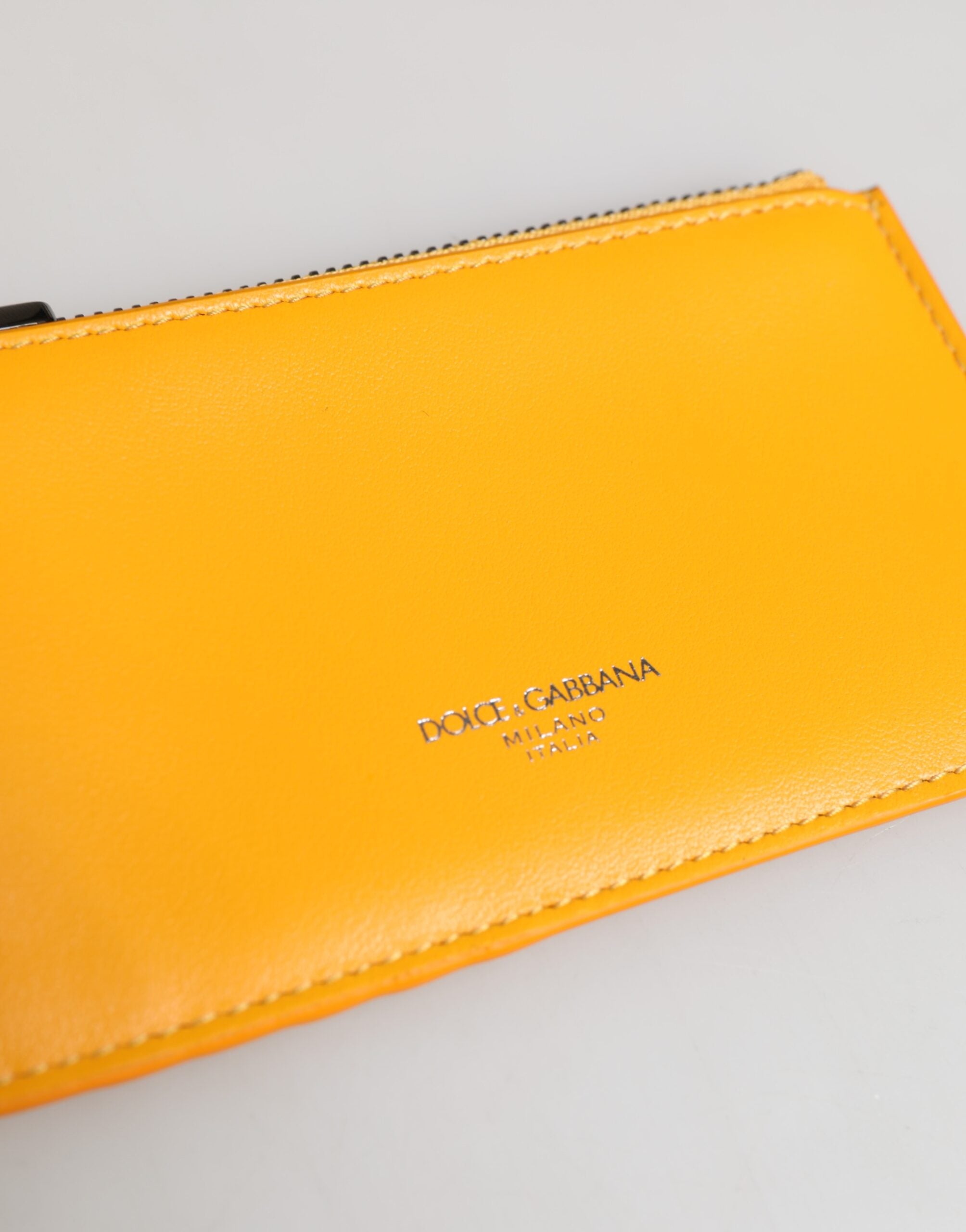 Dolce & Gabbana Dolce & Gabbana Yellow Orange Leather Credit Card Key Holder Clip On Men's Wallet
