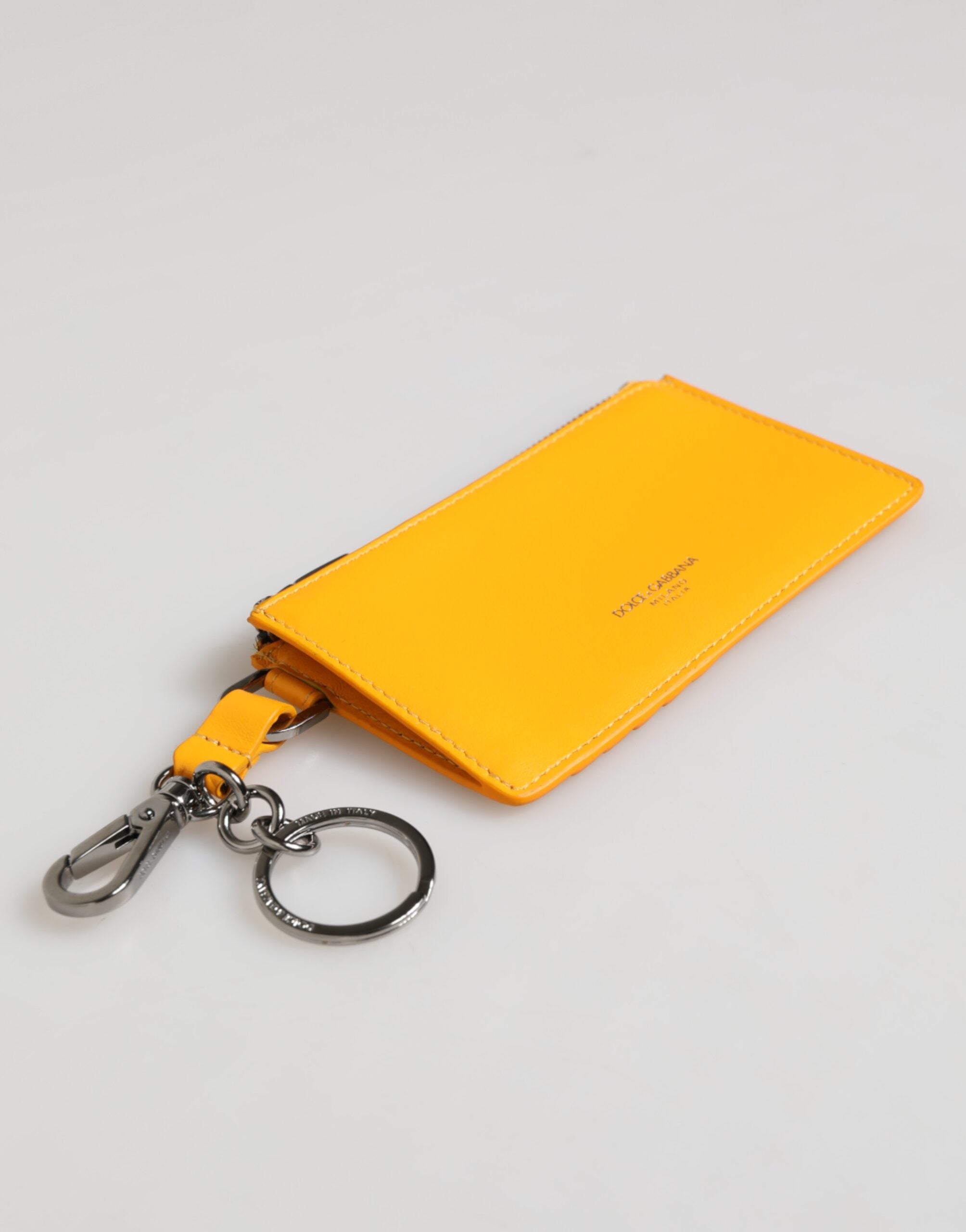 Dolce & Gabbana Dolce & Gabbana Yellow Orange Leather Credit Card Key Holder Clip On Men's Wallet