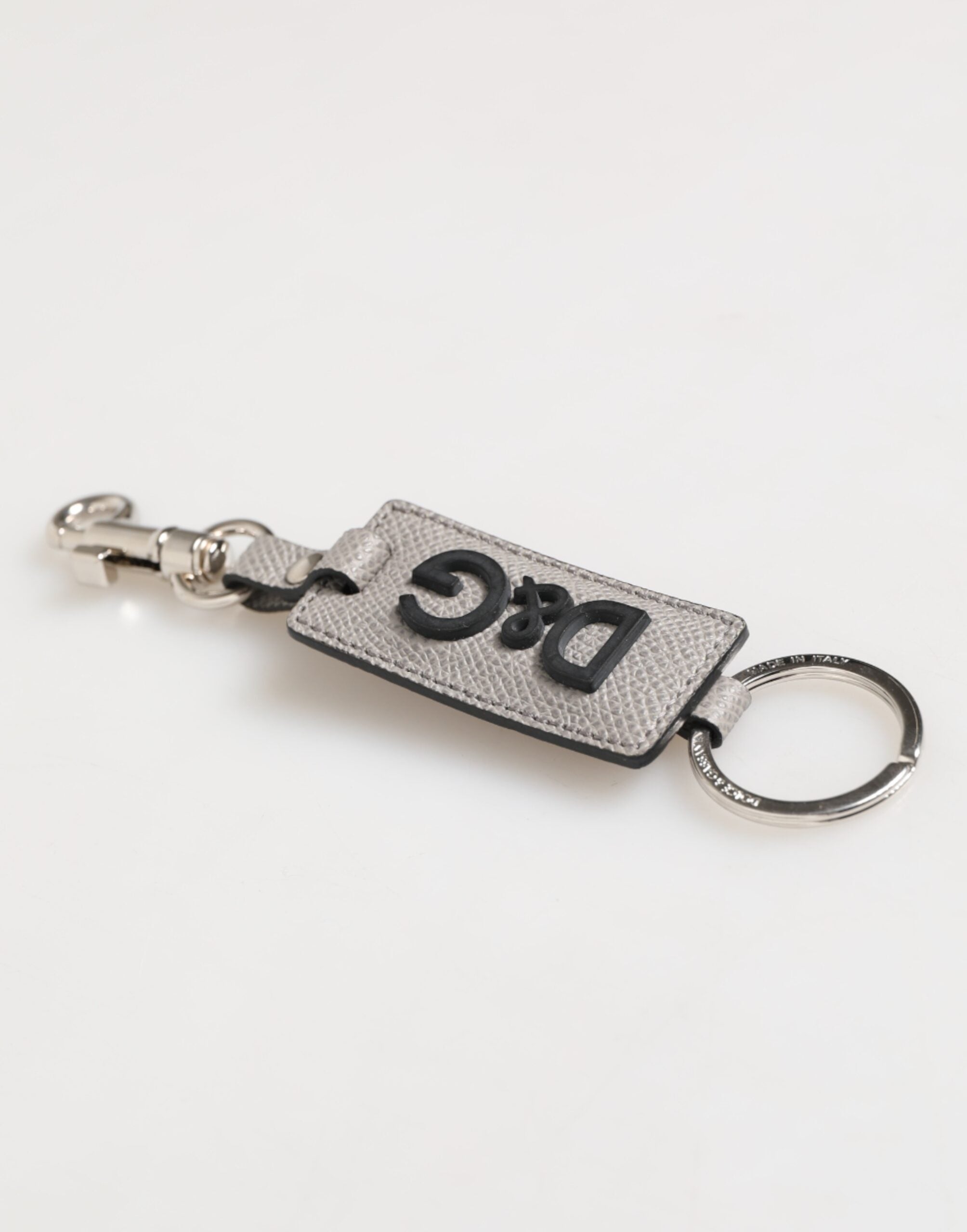 Dolce & Gabbana Dolce & Gabbana Gray Leather Logo Metal Ring Keychain Holder Men Men's Keyring
