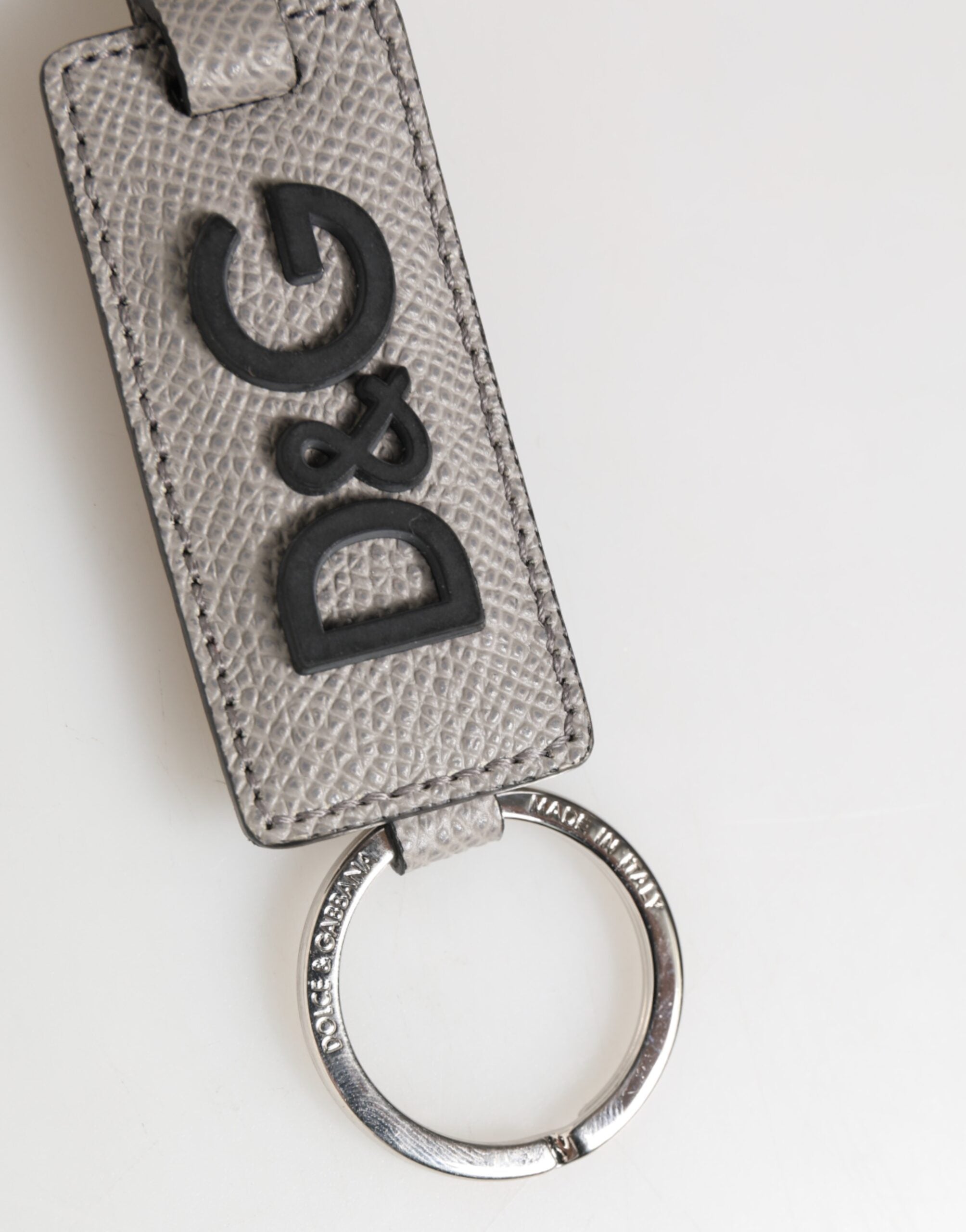 Dolce & Gabbana Dolce & Gabbana Gray Leather Logo Metal Ring Keychain Holder Men Men's Keyring