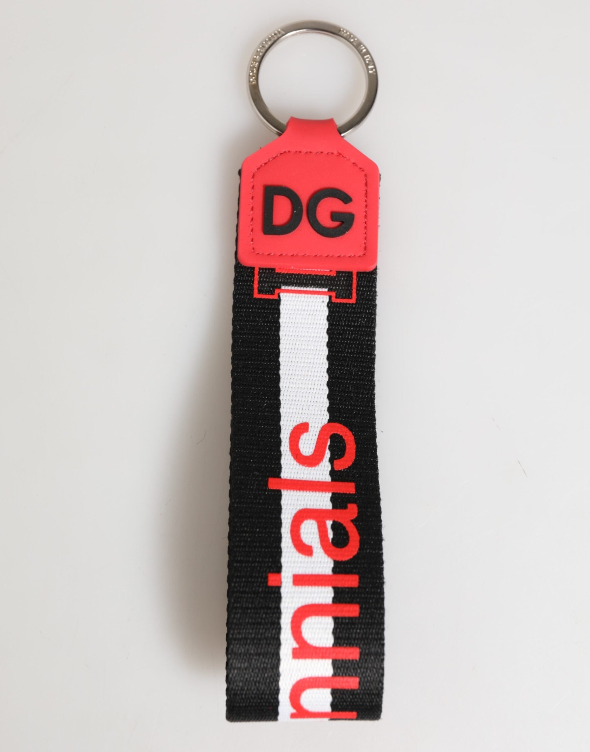 Dolce & Gabbana Dolce & Gabbana Red White DG Logo Polyester Brass Holder Keychain Men's Keyring