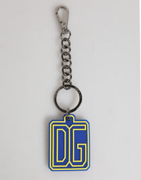 Dolce & Gabbana Dolce & Gabbana Blue Yellow DG Rubber Logo Silver Men Keychain Men's Keyring