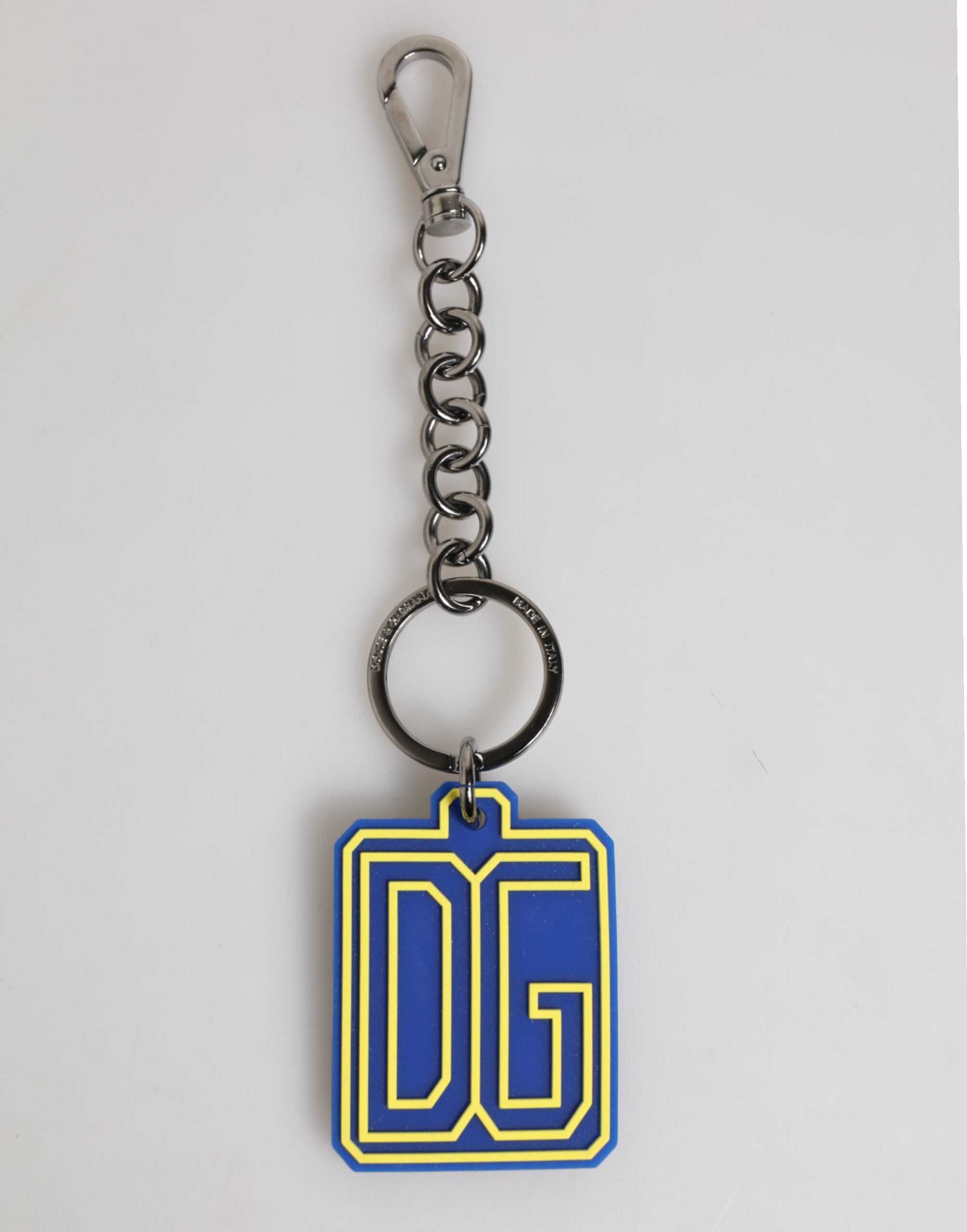 Dolce & Gabbana Dolce & Gabbana Blue Yellow DG Rubber Logo Silver Men Keychain Men's Keyring