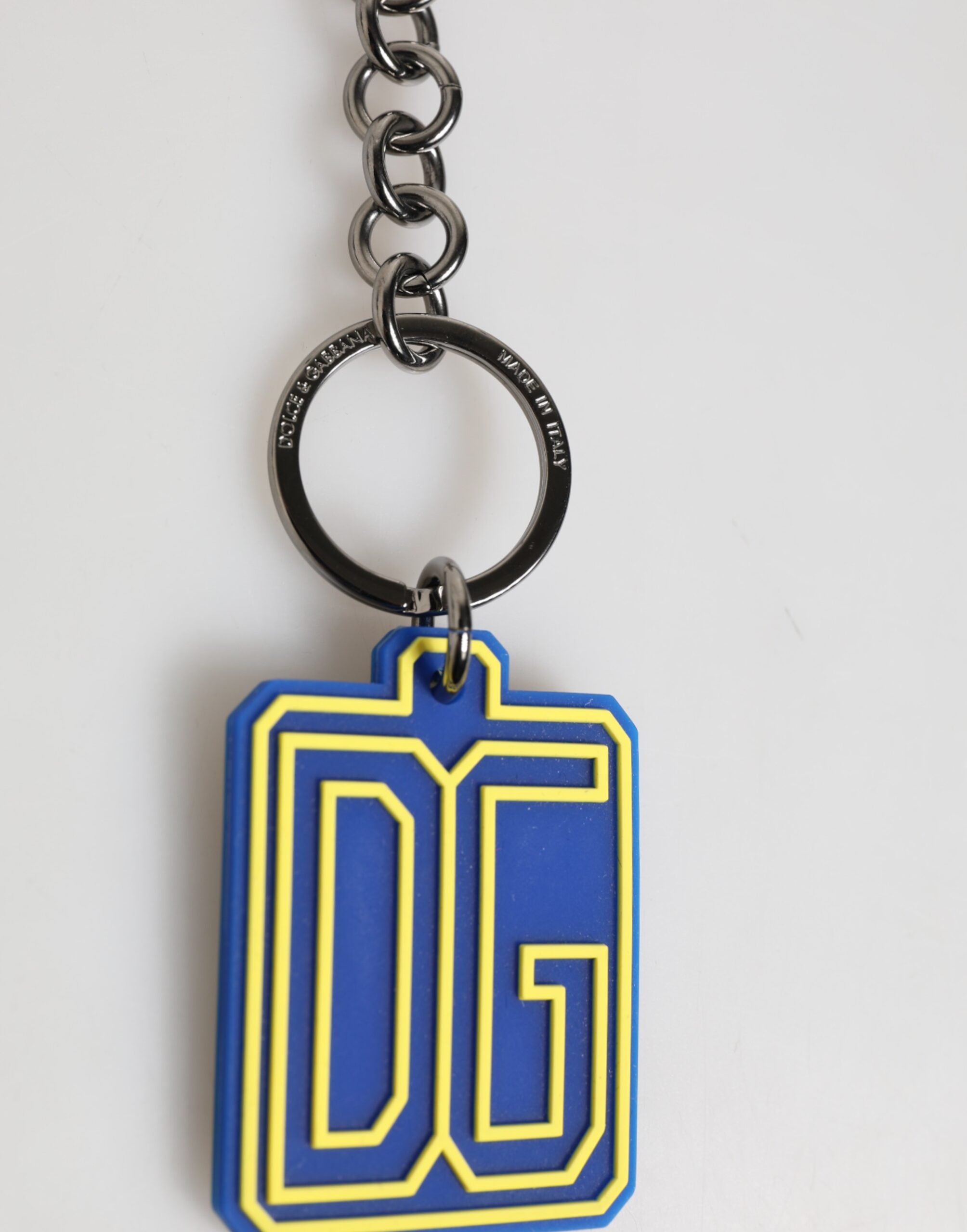 Dolce & Gabbana Dolce & Gabbana Blue Yellow DG Rubber Logo Silver Men Keychain Men's Keyring