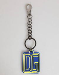 Dolce & Gabbana Dolce & Gabbana Blue Yellow DG Rubber Logo Silver Men Keychain Men's Keyring