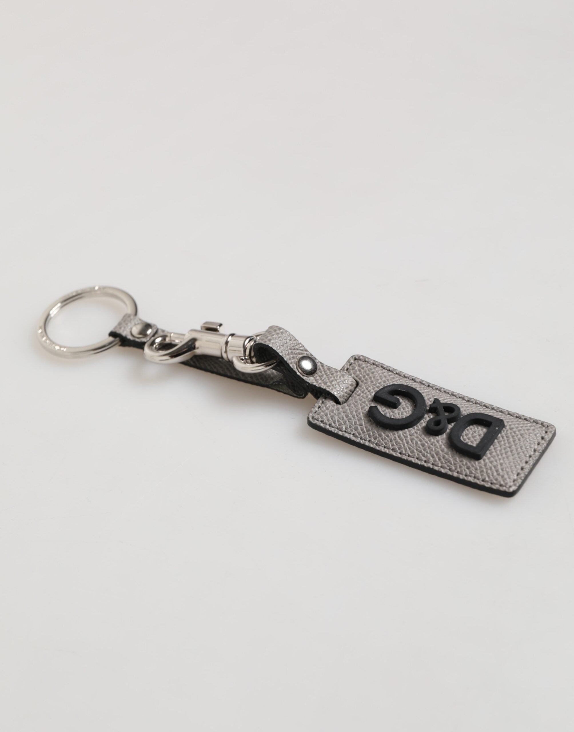 Dolce & Gabbana Dolce & Gabbana Gray Leather Logo Metal Ring Keychain Holder Men Men's Keyring