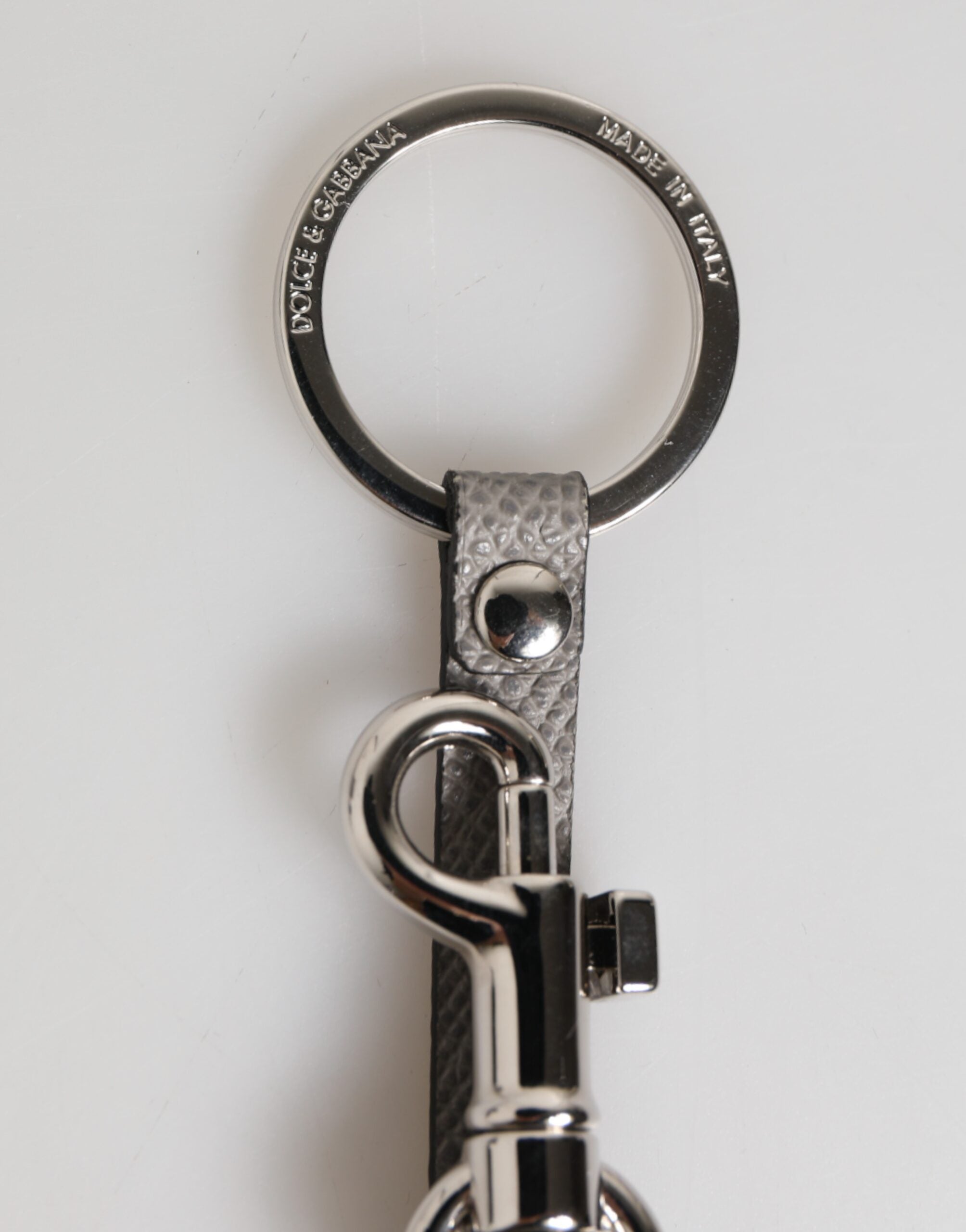 Dolce & Gabbana Dolce & Gabbana Gray Leather Logo Metal Ring Keychain Holder Men Men's Keyring