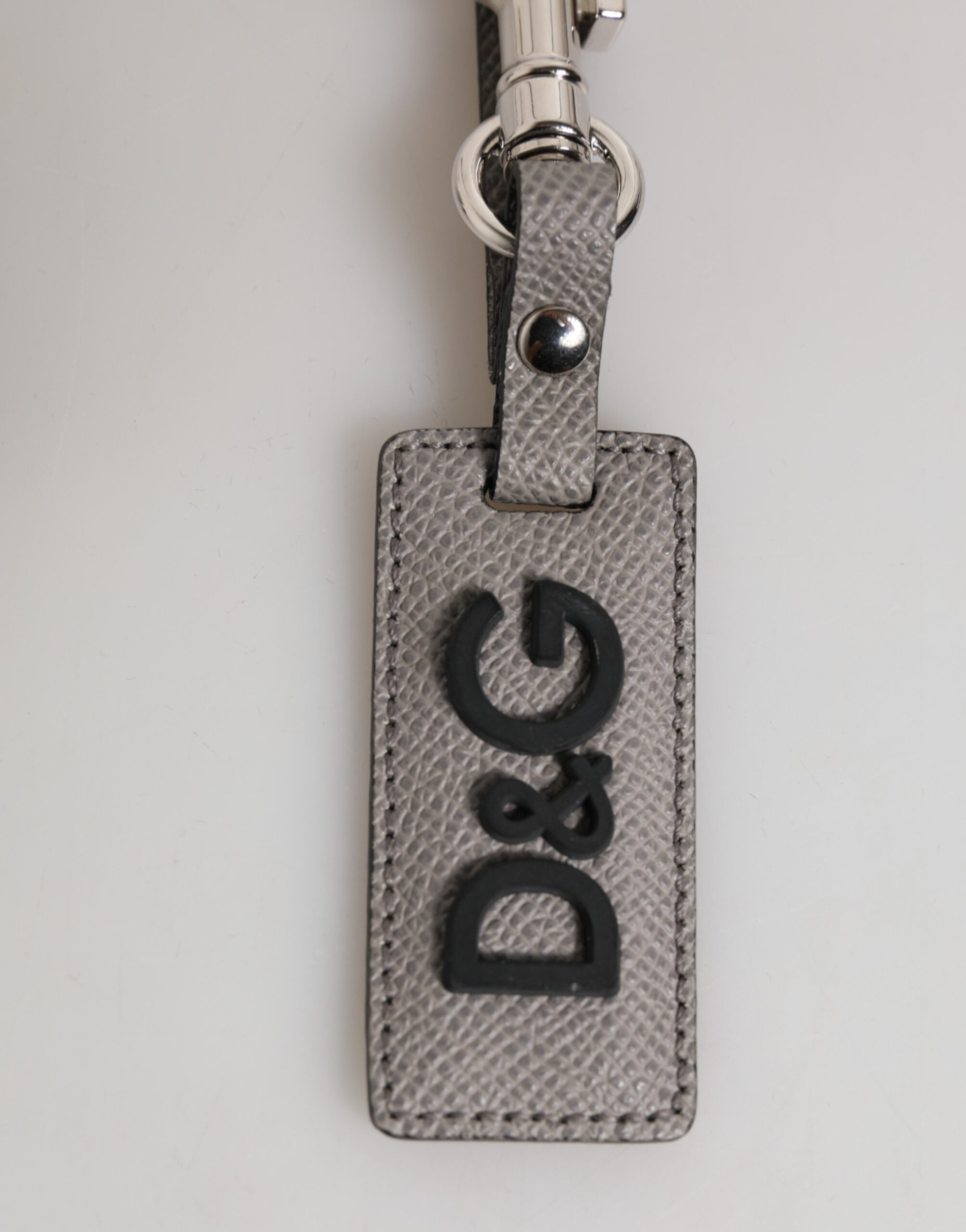 Dolce & Gabbana Dolce & Gabbana Gray Leather Logo Metal Ring Keychain Holder Men Men's Keyring