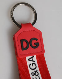 Dolce & Gabbana Dolce & Gabbana Red Logo Polyester Silver Brass Holder Keychain Men's Keyring