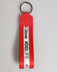 Dolce & Gabbana Dolce & Gabbana Red Logo Polyester Silver Brass Holder Keychain Men's Keyring