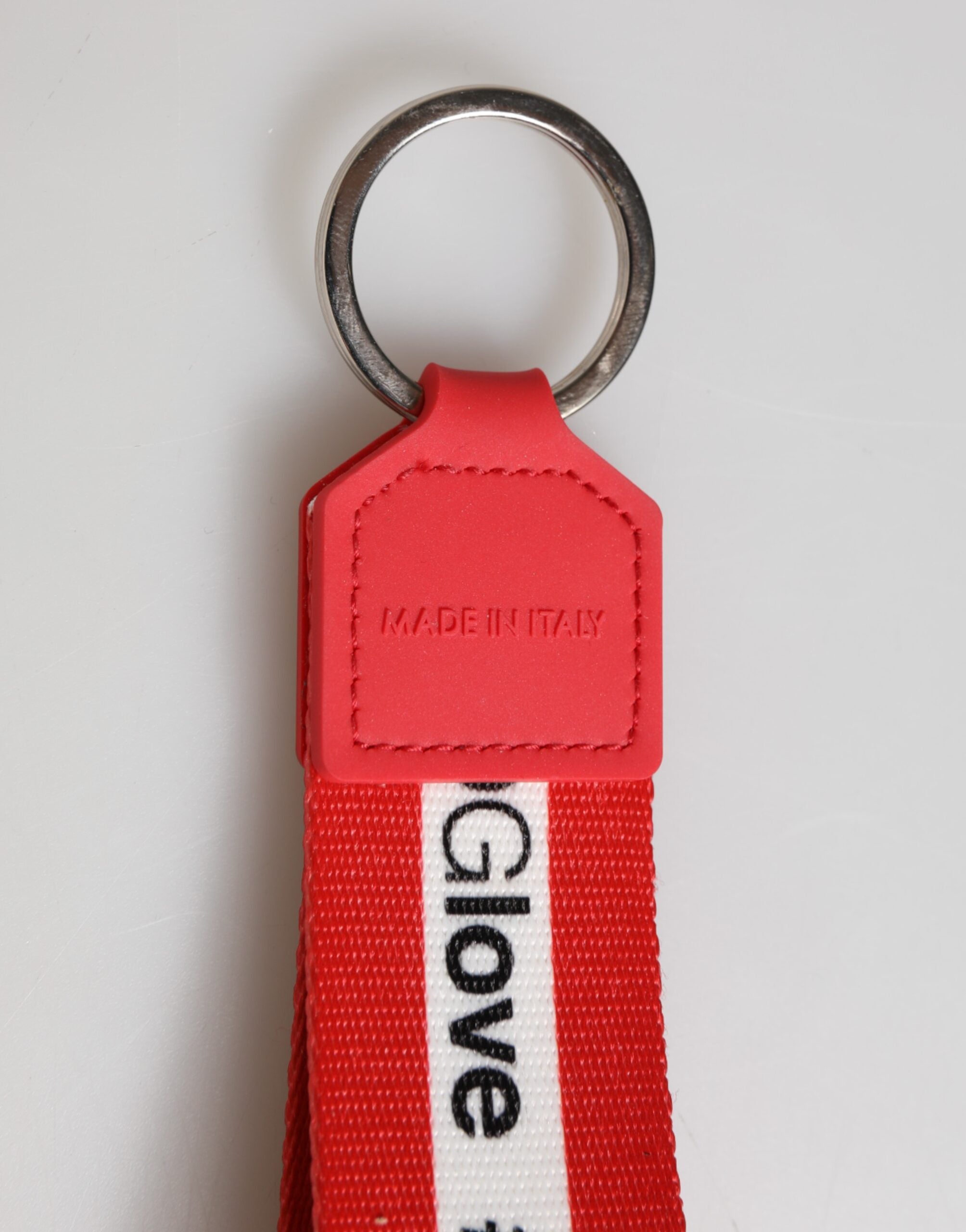 Dolce & Gabbana Dolce & Gabbana Red Logo Polyester Silver Brass Holder Keychain Men's Keyring