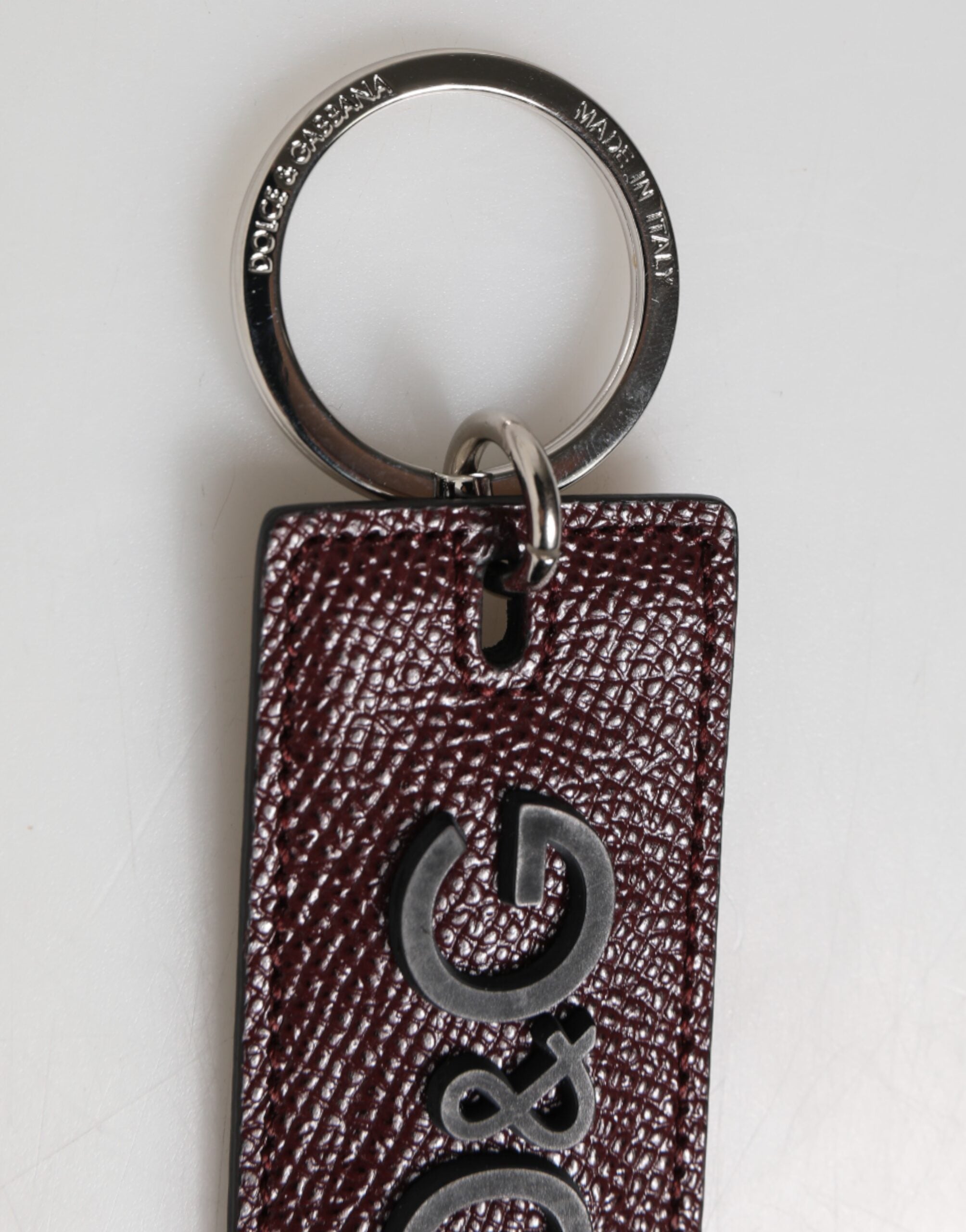 Dolce & Gabbana Dolce & Gabbana Bordeaux Leather Logo Metal Ring Men Keychain Men's Keyring