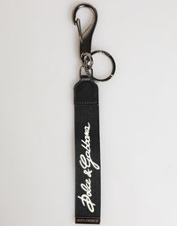 Dolce & Gabbana Dolce & Gabbana Black White Polyester DG Logo Silver Men Keychain Men's Keyring