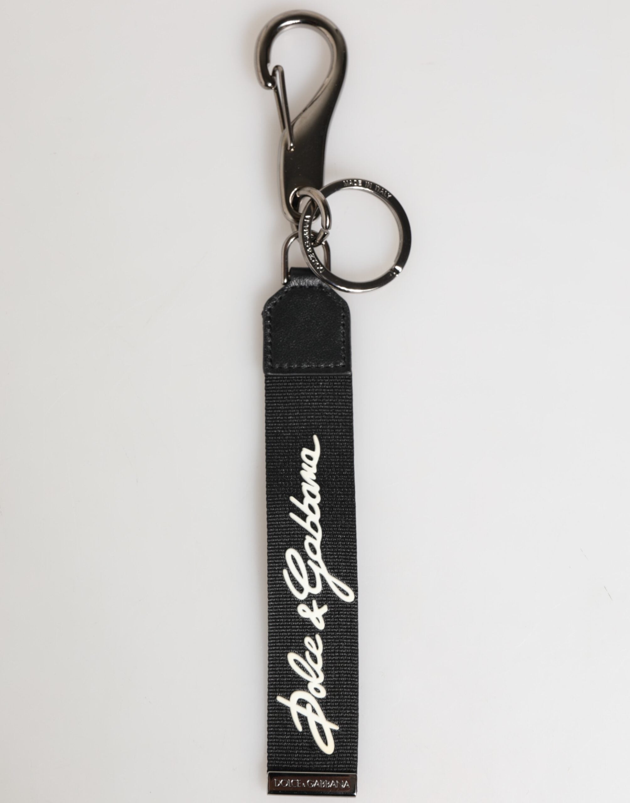 Dolce & Gabbana Dolce & Gabbana Black White Polyester DG Logo Silver Men Keychain Men's Keyring
