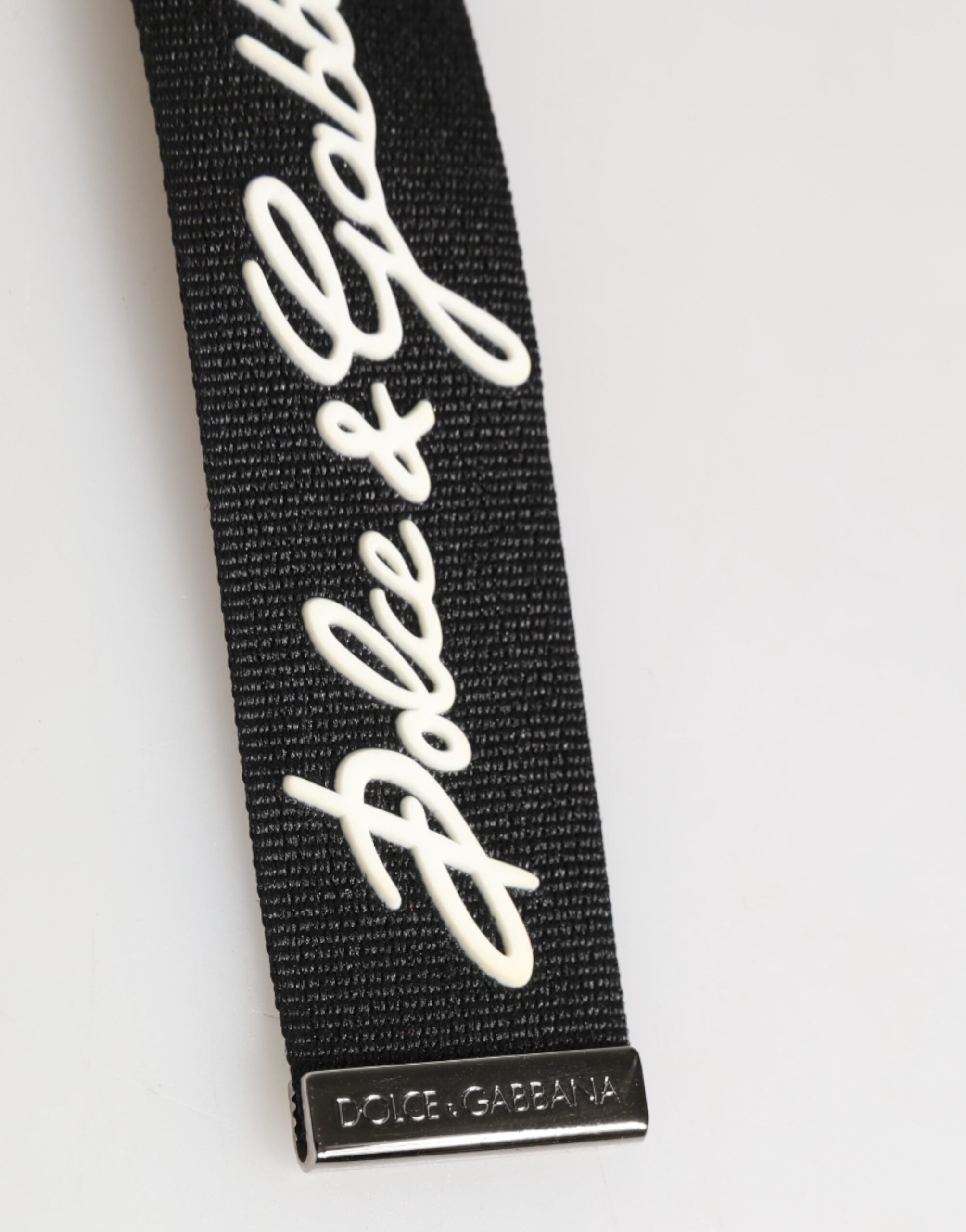 Dolce & Gabbana Dolce & Gabbana Black White Polyester DG Logo Silver Men Keychain Men's Keyring