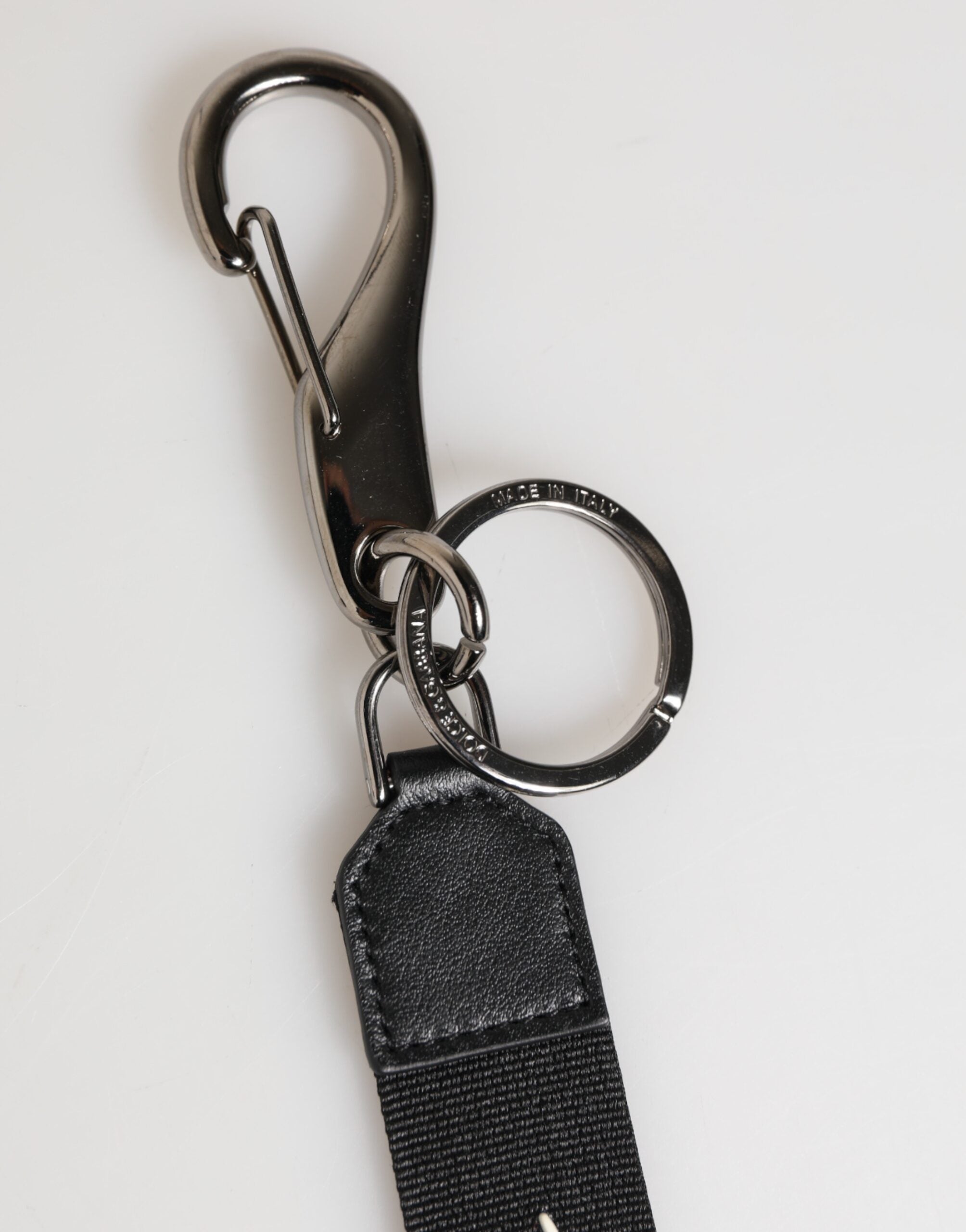 Dolce & Gabbana Dolce & Gabbana Black White Polyester DG Logo Silver Men Keychain Men's Keyring