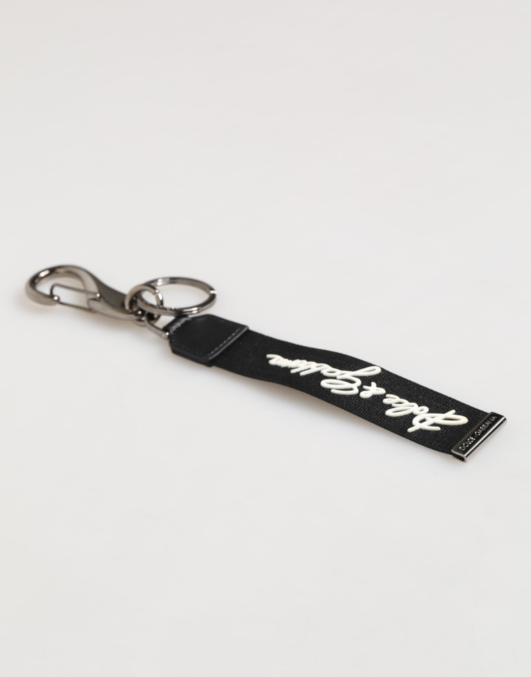 Dolce & Gabbana Dolce & Gabbana Black White Polyester DG Logo Silver Men Keychain Men's Keyring
