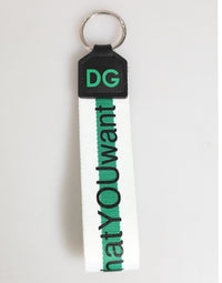 Dolce & Gabbana Dolce & Gabbana Green Logo Polyester Silver Brass Holder Keychain Men's Keyring