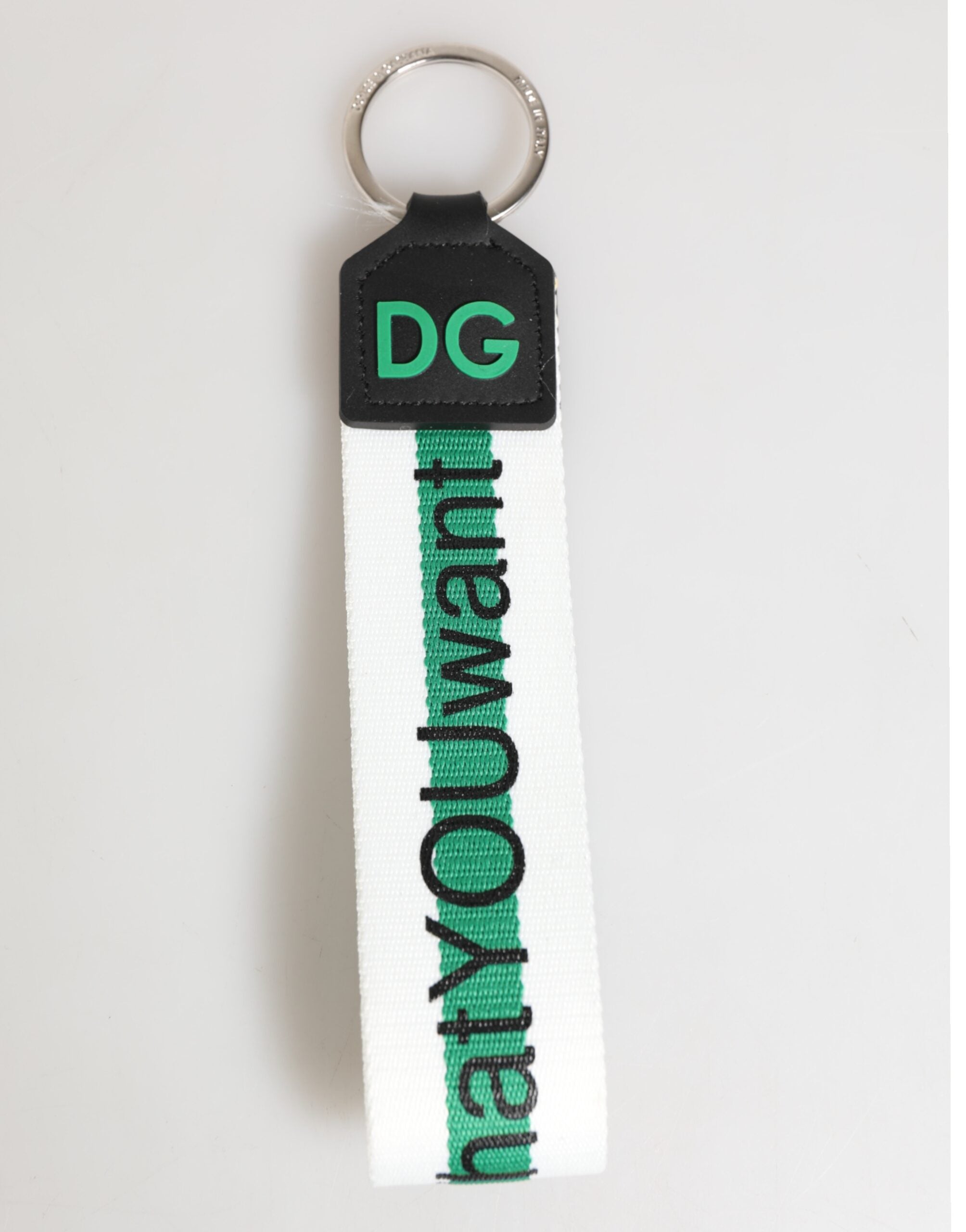 Dolce & Gabbana Dolce & Gabbana Green Logo Polyester Silver Brass Holder Keychain Men's Keyring