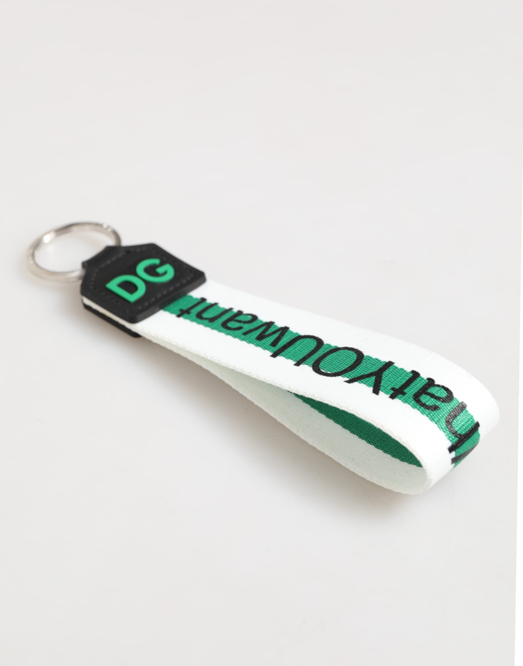Dolce & Gabbana Dolce & Gabbana Green Logo Polyester Silver Brass Holder Keychain Men's Keyring