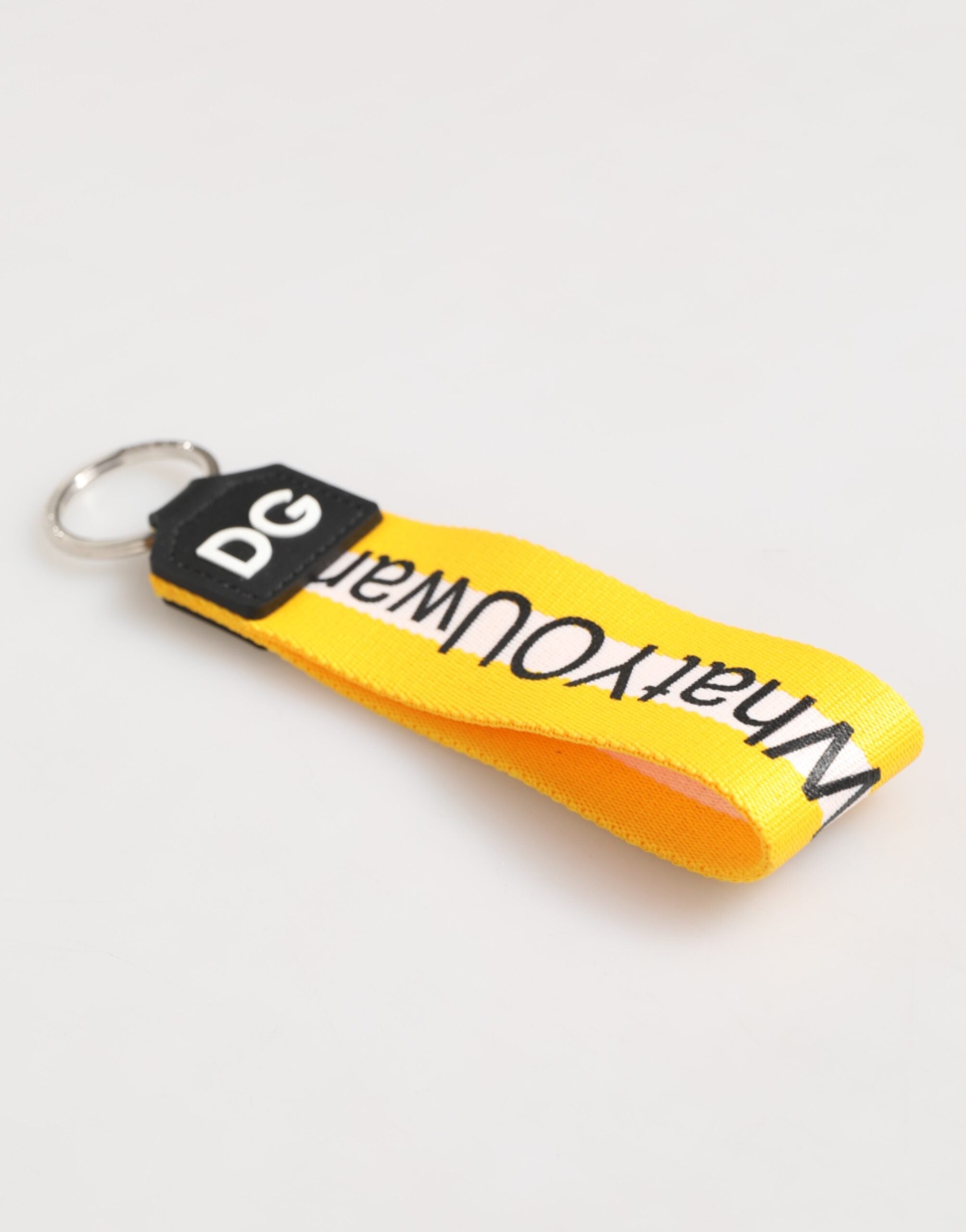 Dolce & Gabbana Dolce & Gabbana Yellow Logo Polyester Silver Brass Holder Keychain Men's Keyring