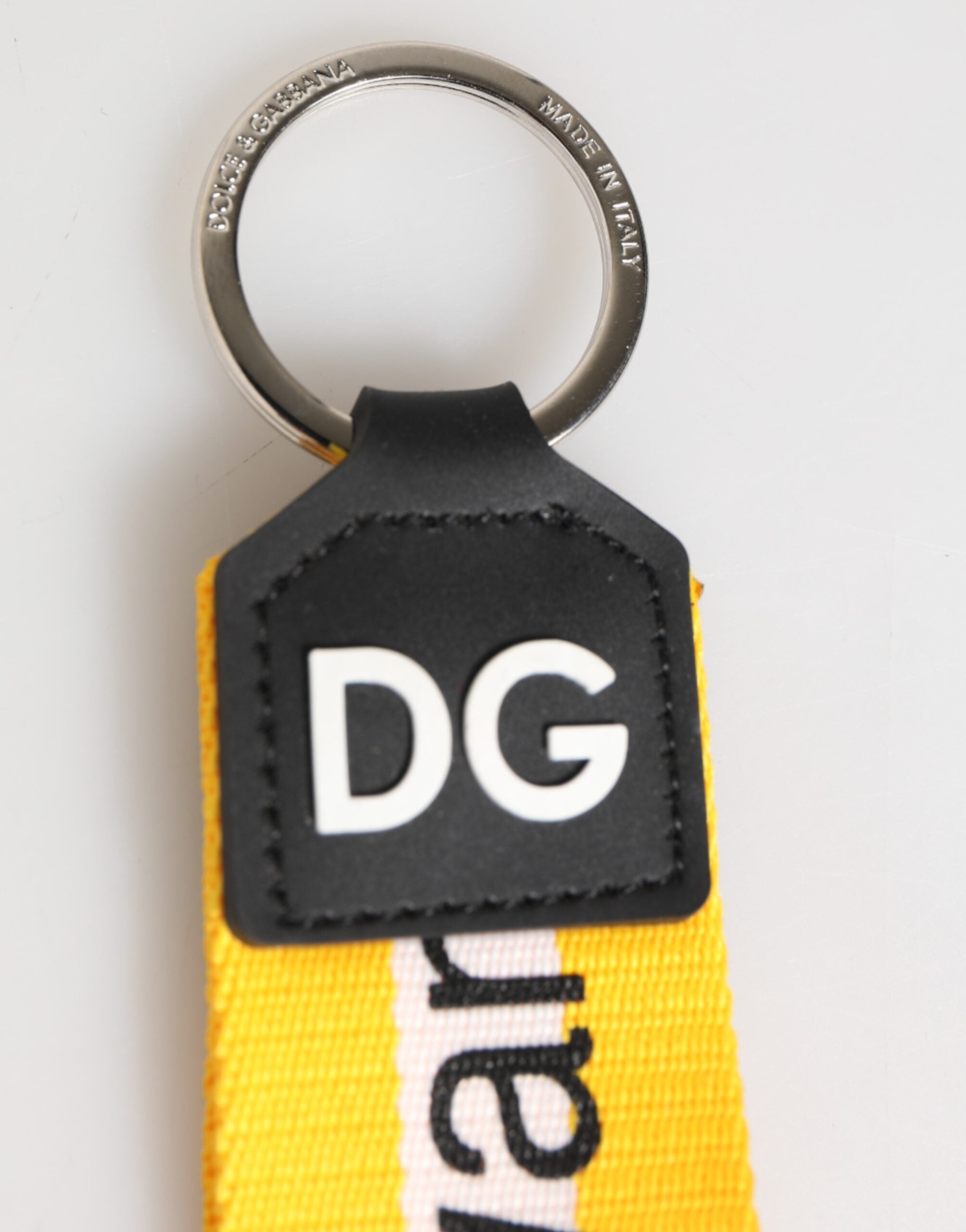 Dolce & Gabbana Dolce & Gabbana Yellow Logo Polyester Silver Brass Holder Keychain Men's Keyring