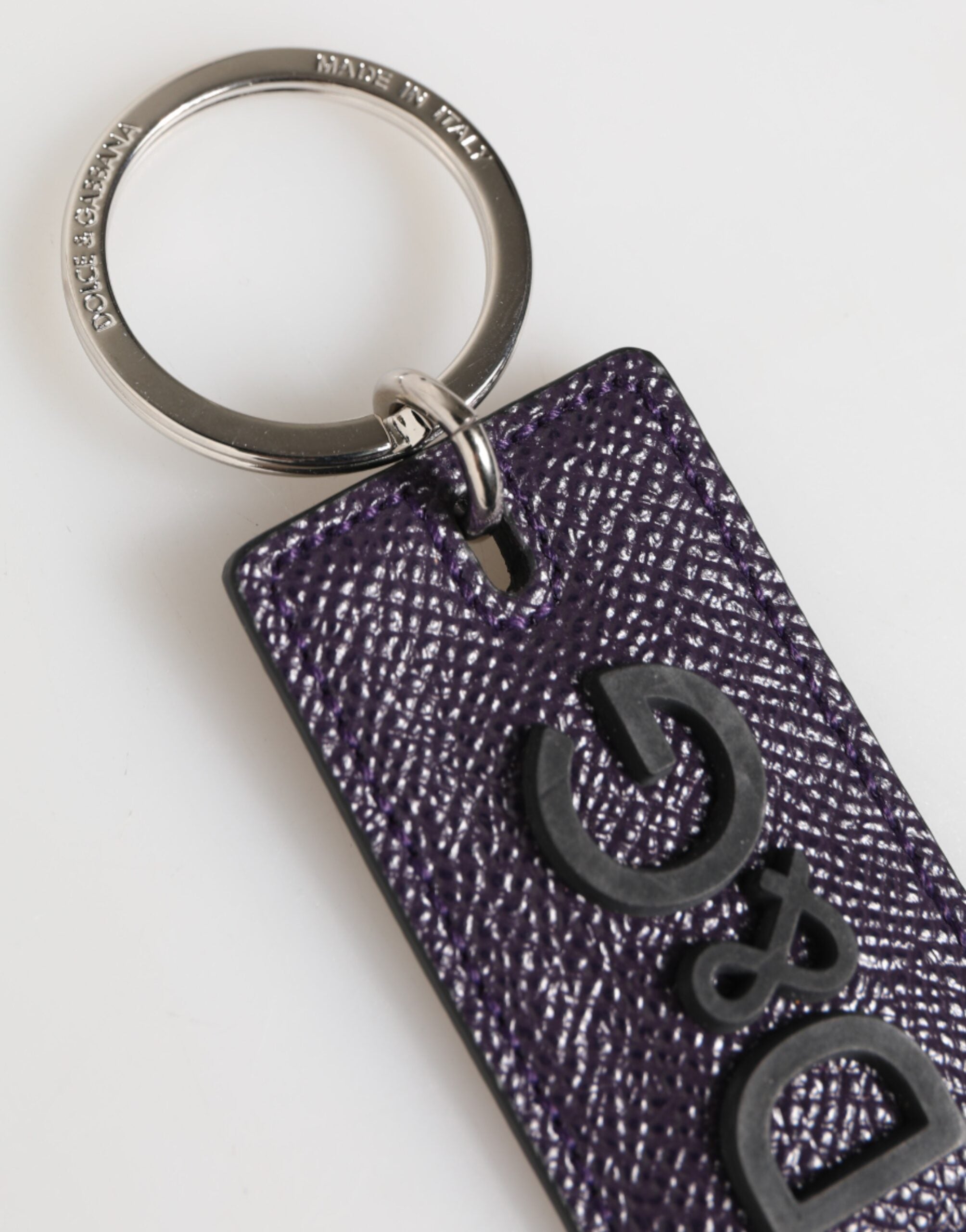 Dolce & Gabbana Dolce & Gabbana Violet Leather Logo Metal Ring Men Keychain Men's Keyring