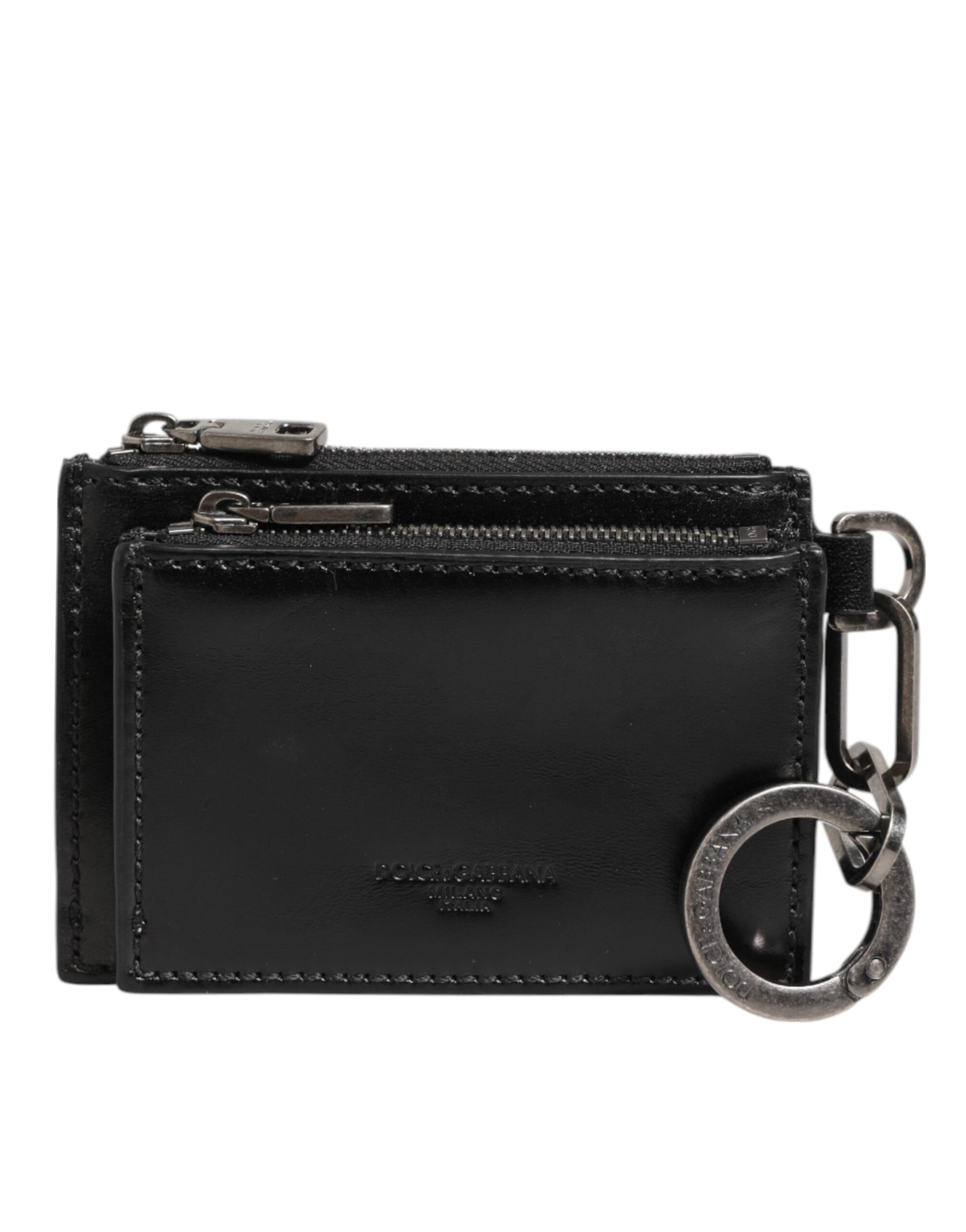 Dolce & Gabbana Dolce & Gabbana Black Leather Zipped Card Holder Coin Purse Keyring Men's Wallet