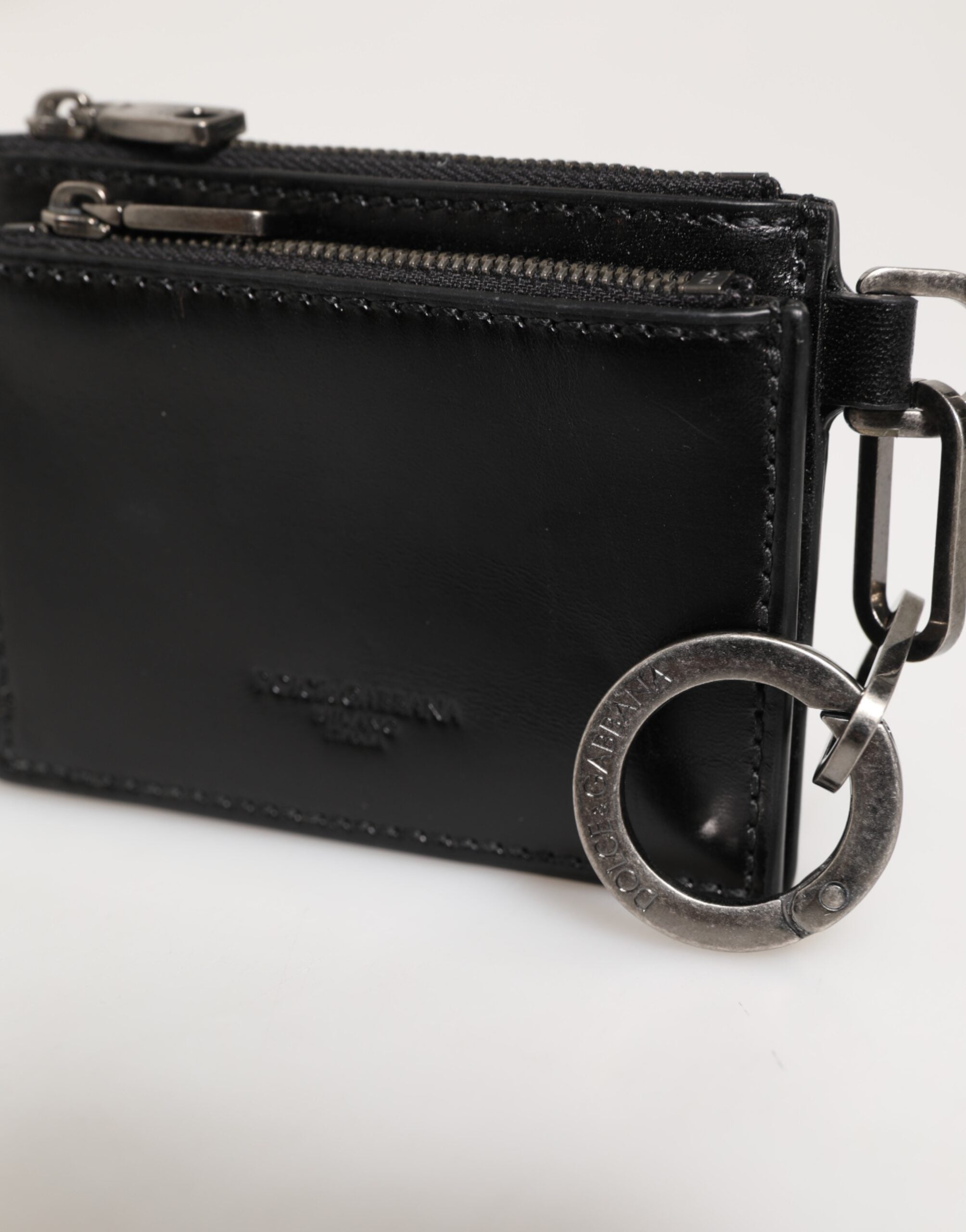 Dolce & Gabbana Dolce & Gabbana Black Leather Zipped Card Holder Coin Purse Keyring Men's Wallet