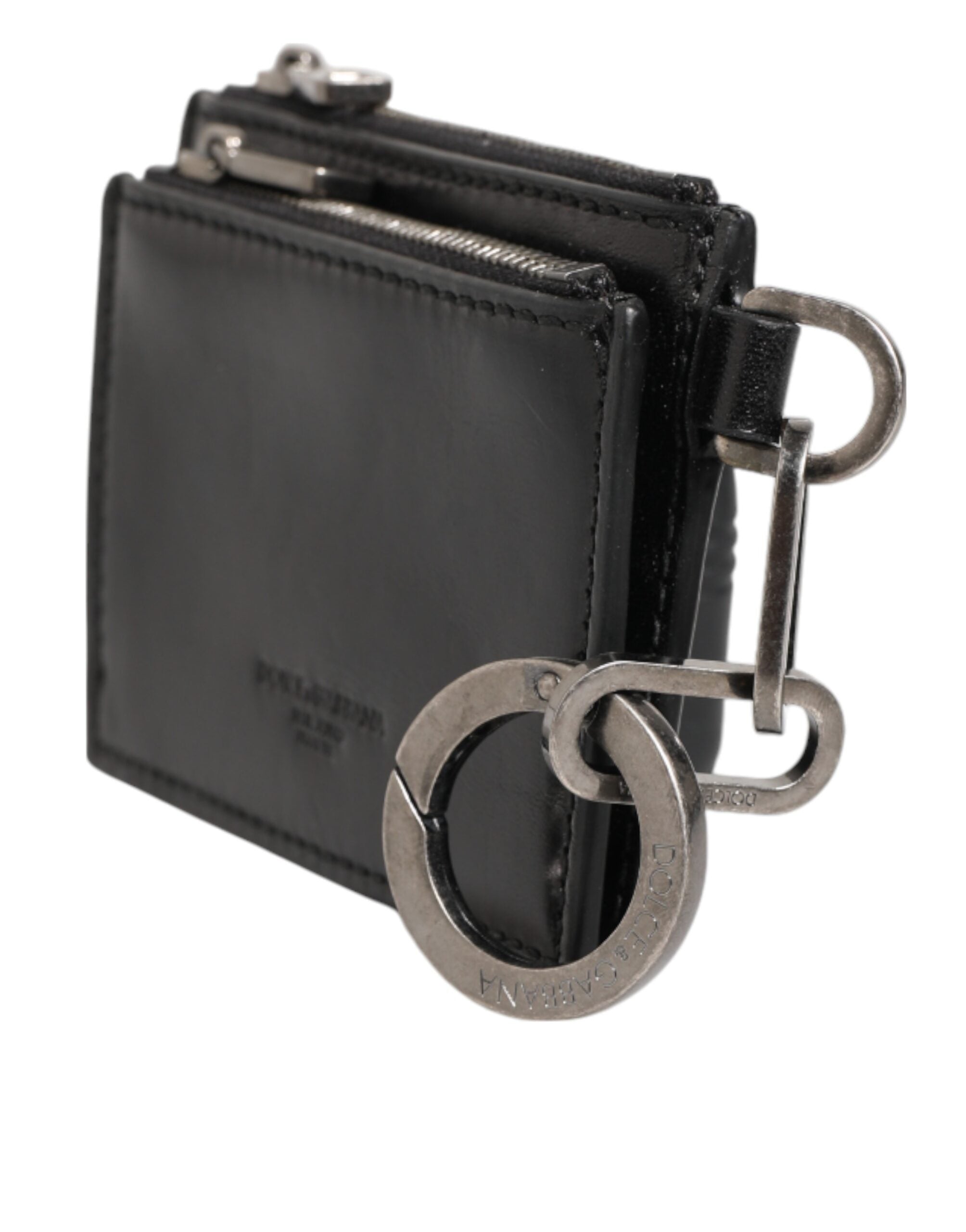 Dolce & Gabbana Dolce & Gabbana Black Leather Zipped Card Holder Coin Purse Keyring Men's Wallet