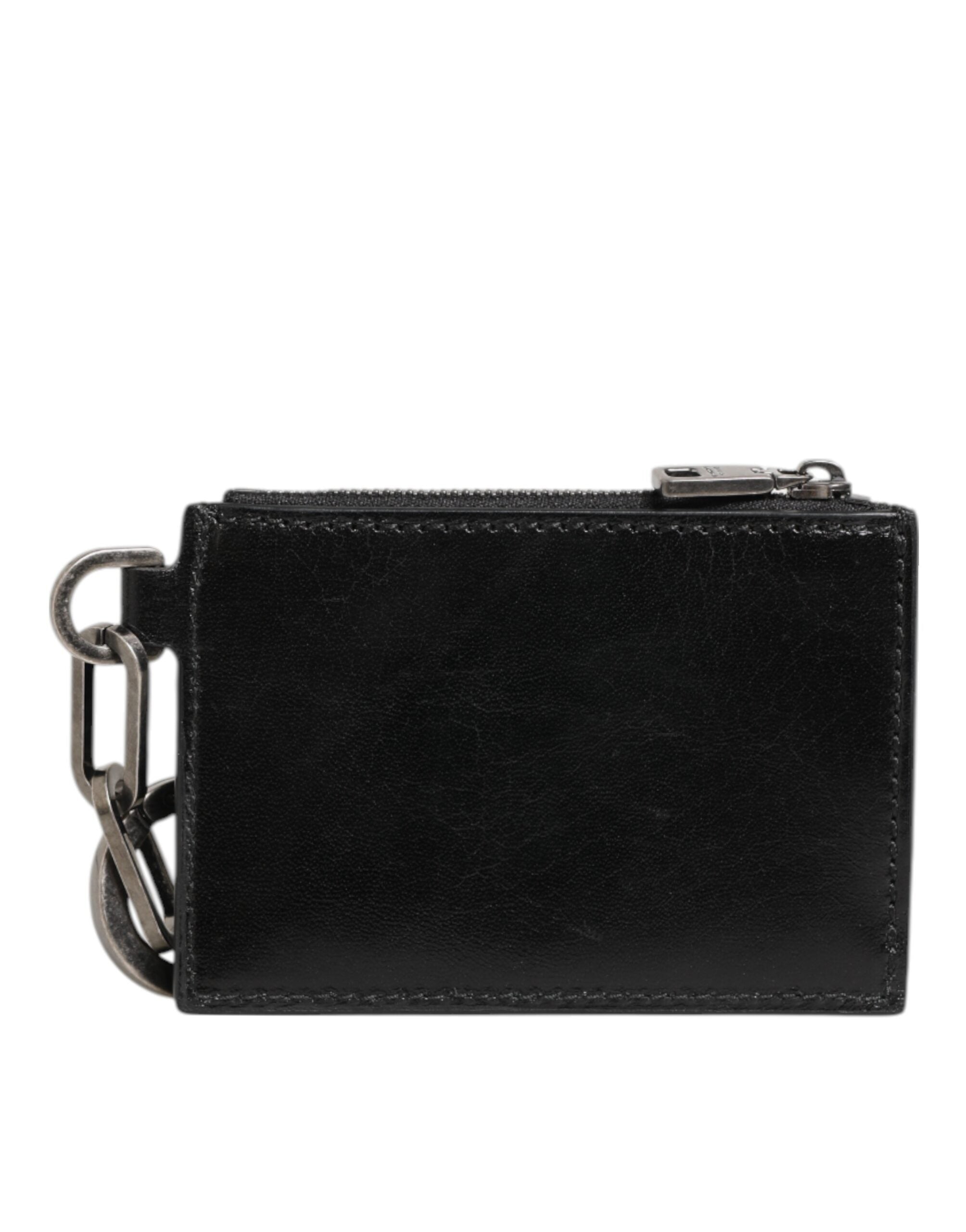 Dolce & Gabbana Dolce & Gabbana Black Leather Zipped Card Holder Coin Purse Keyring Men's Wallet