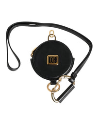 Dolce & Gabbana Dolce & Gabbana Black Round Leather DG Logo Coin Purse Lanyard Men's Wallet