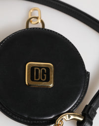 Dolce & Gabbana Dolce & Gabbana Black Round Leather DG Logo Coin Purse Lanyard Men's Wallet