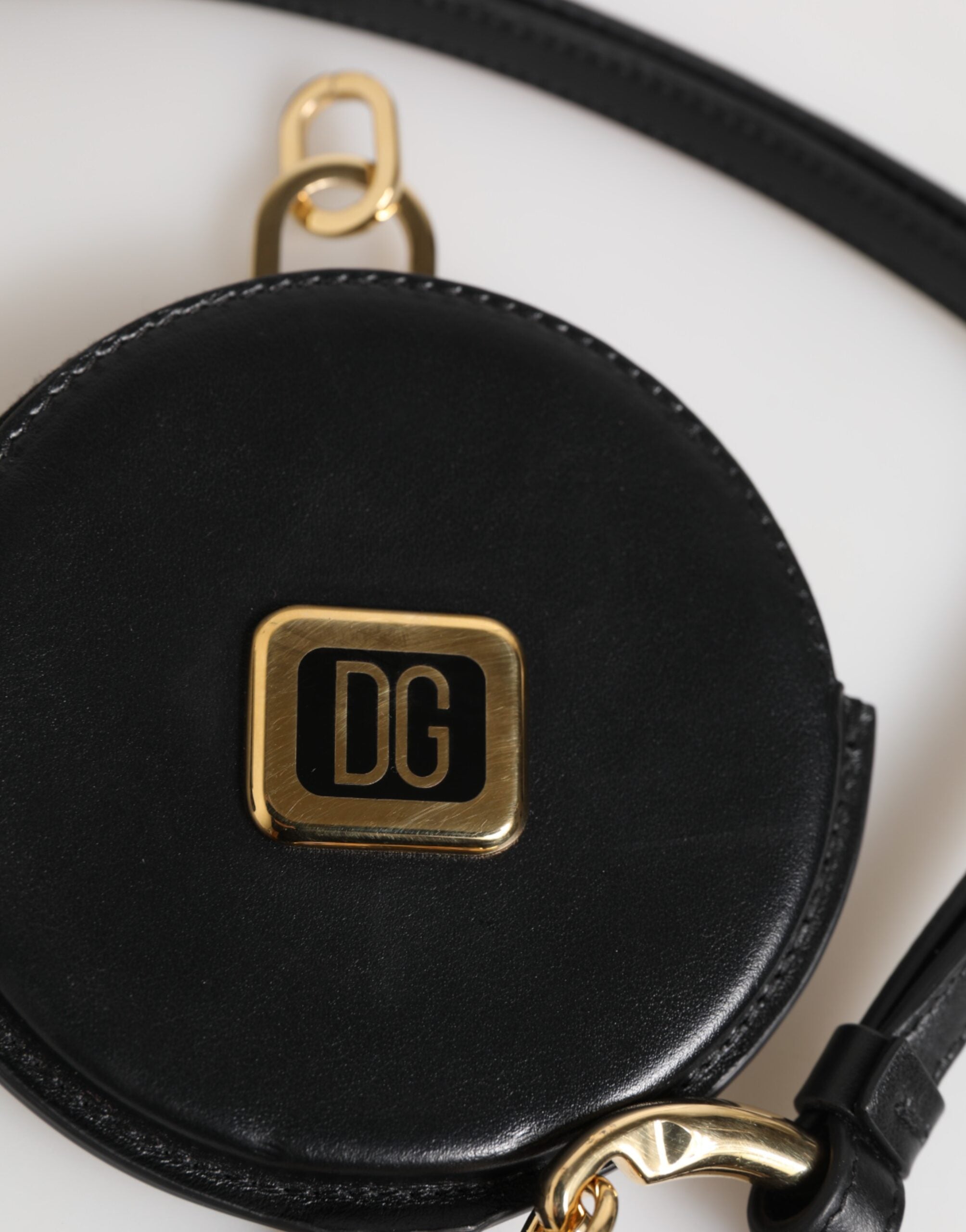 Dolce & Gabbana Dolce & Gabbana Black Round Leather DG Logo Coin Purse Lanyard Men's Wallet