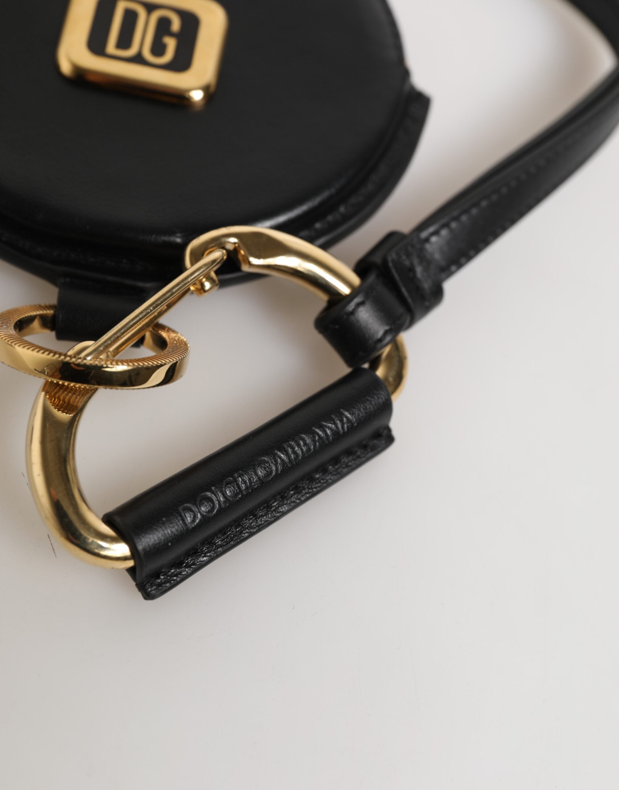 Dolce & Gabbana Dolce & Gabbana Black Round Leather DG Logo Coin Purse Lanyard Men's Wallet