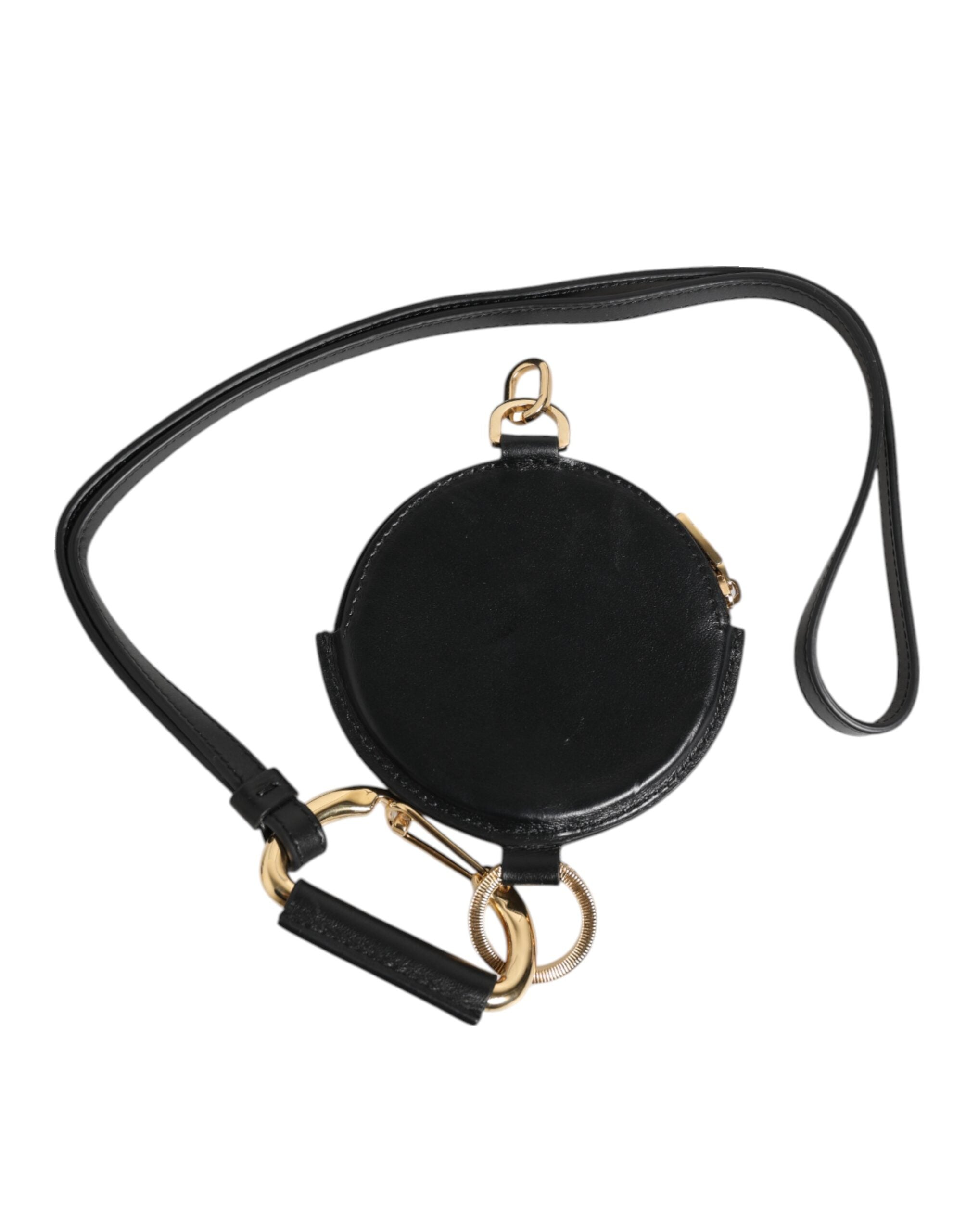 Dolce & Gabbana Dolce & Gabbana Black Round Leather DG Logo Coin Purse Lanyard Men's Wallet