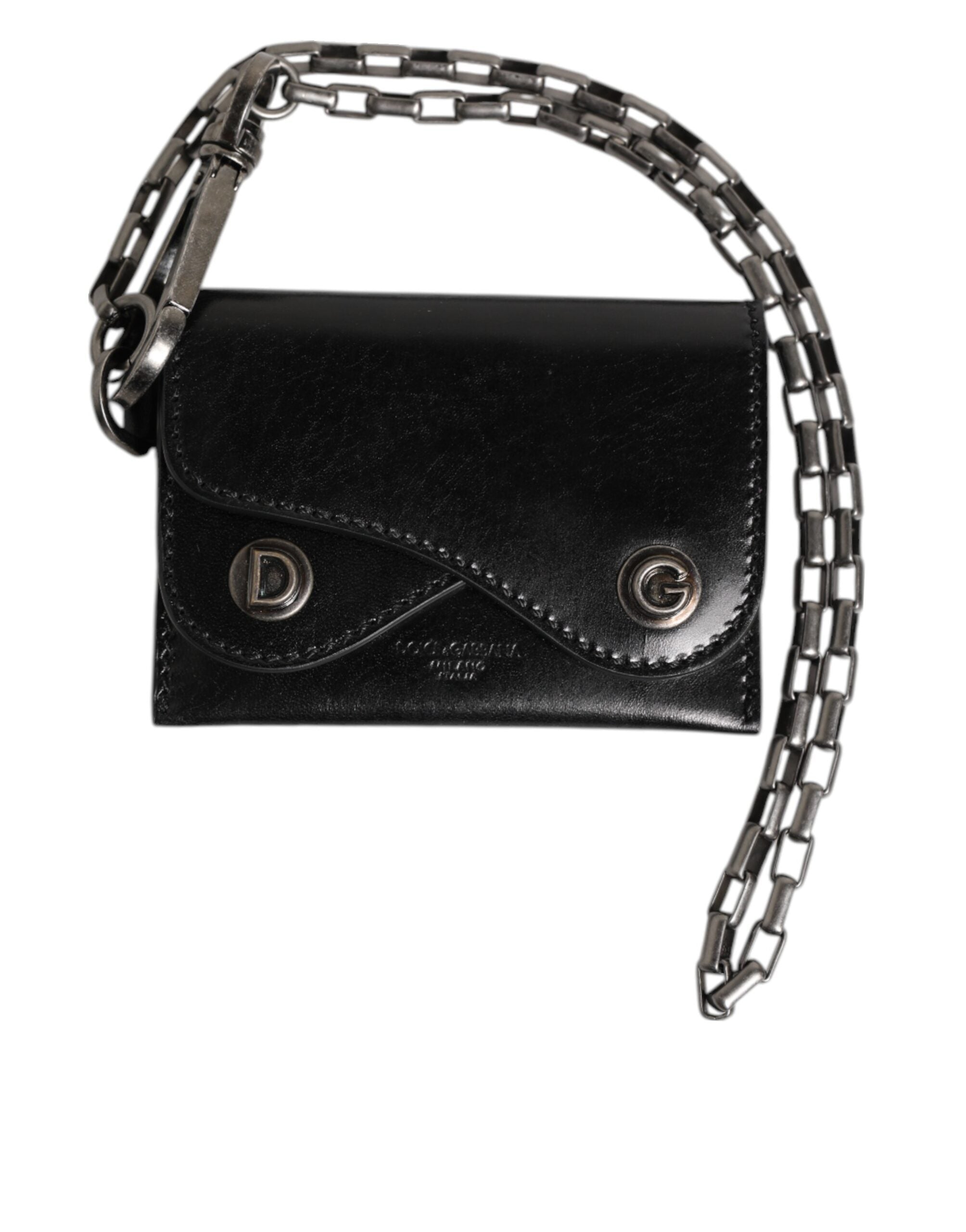 Dolce & Gabbana Dolce & Gabbana Black Cavallo Leather Wallet Chain Snap Bifold Card Men's Holder