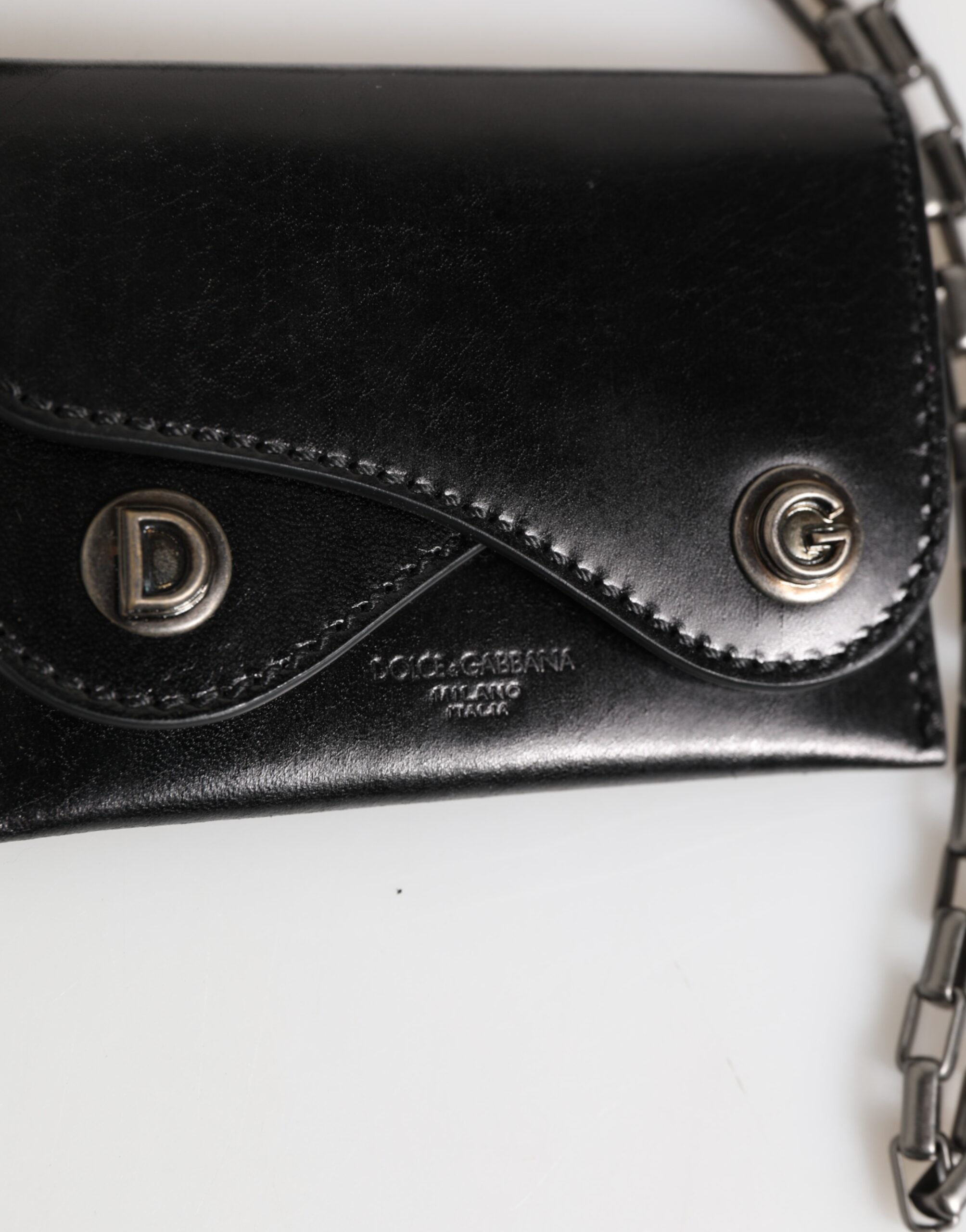 Dolce & Gabbana Dolce & Gabbana Black Cavallo Leather Wallet Chain Snap Bifold Card Men's Holder