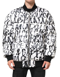 Dolce & Gabbana White Black Graffiti Logo Puffer Bomber Men's Jacket