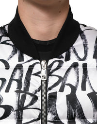 Dolce & Gabbana White Black Graffiti Logo Puffer Bomber Men's Jacket