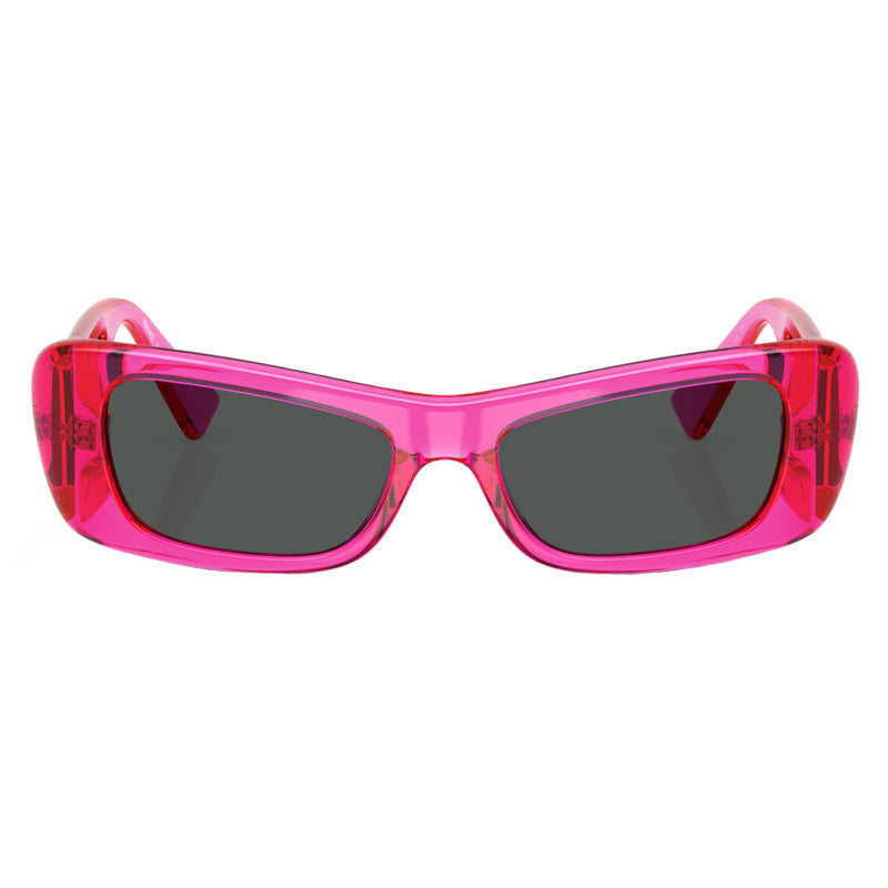 Versace Sunglasses Oval Full Rim, Transparent Fluo Fucsia Frame and Dark Grey Lens VE4481543487