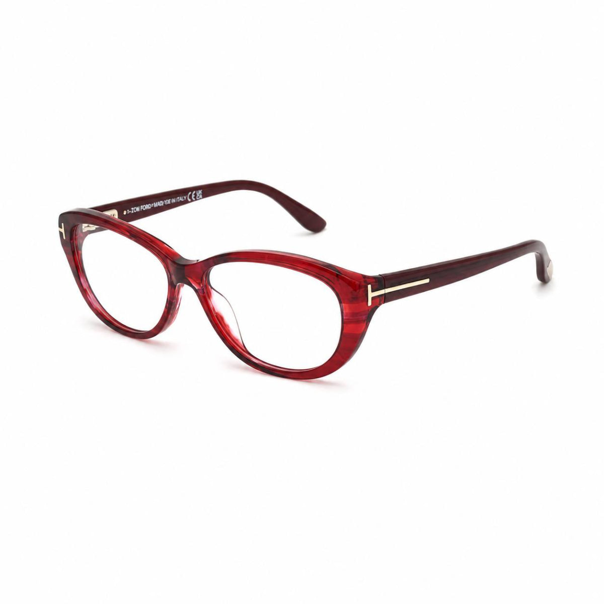 Tom Ford Tom Ford Eyeglasses Oval Full Rim, Transparent Stripped Red Frame and Clear Demo Lenses Lens FT5226068