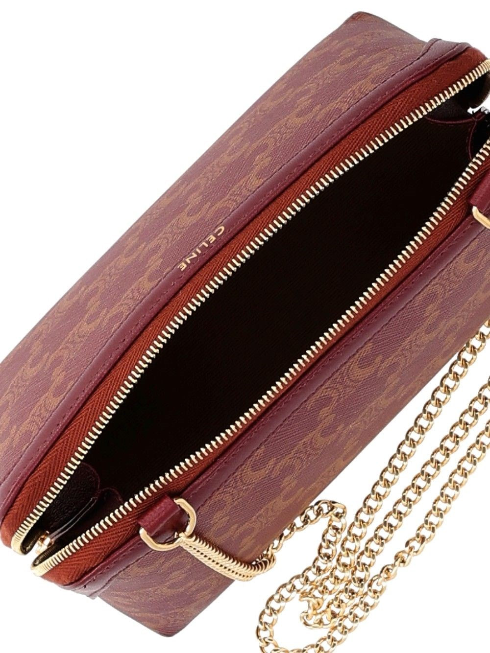Celine Women "Triomphe" Coated Canvas Clutch On Chain