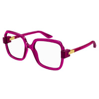 Gucci Eyeglasses Square Full Rim, Transparent Dark Cyclamen Frame and Clear Demo Lenses Lens GG1433O003